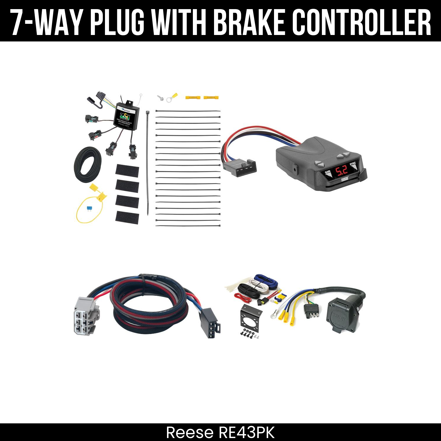 Trailer Wiring 7-Way Economy Plug w/ Bracket , Reese Brakeman IV Brake Control