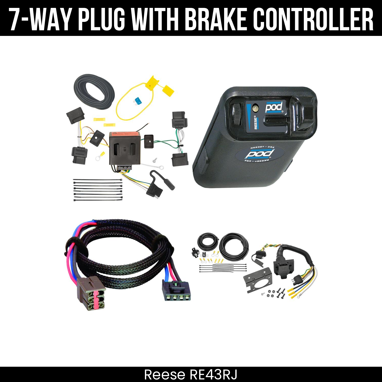 Trailer Wiring 7-Way Plug w/ Bracket , Reese POD Brake Control