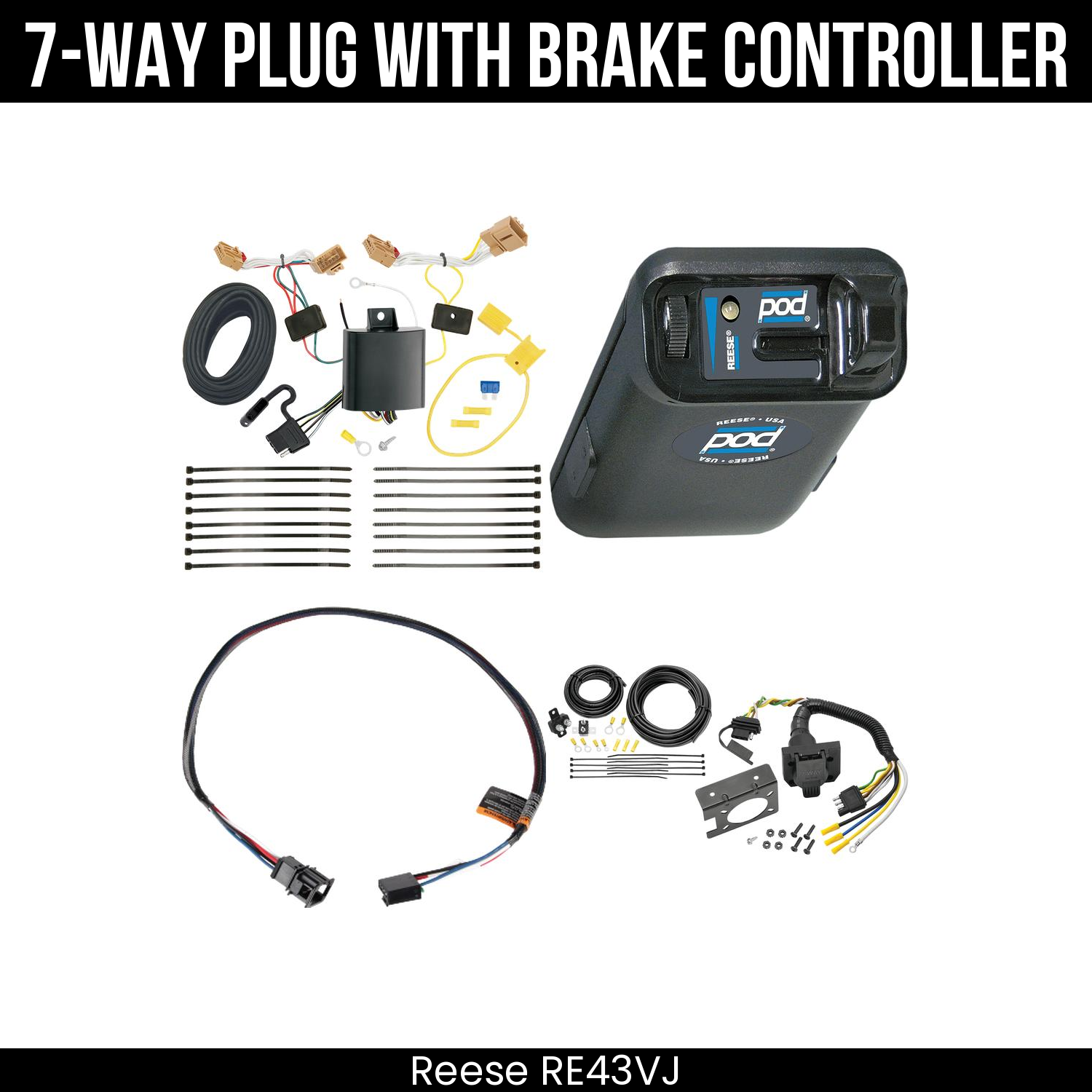 Trailer Wiring 7-Way Plug w/ Bracket , Reese POD Brake Control