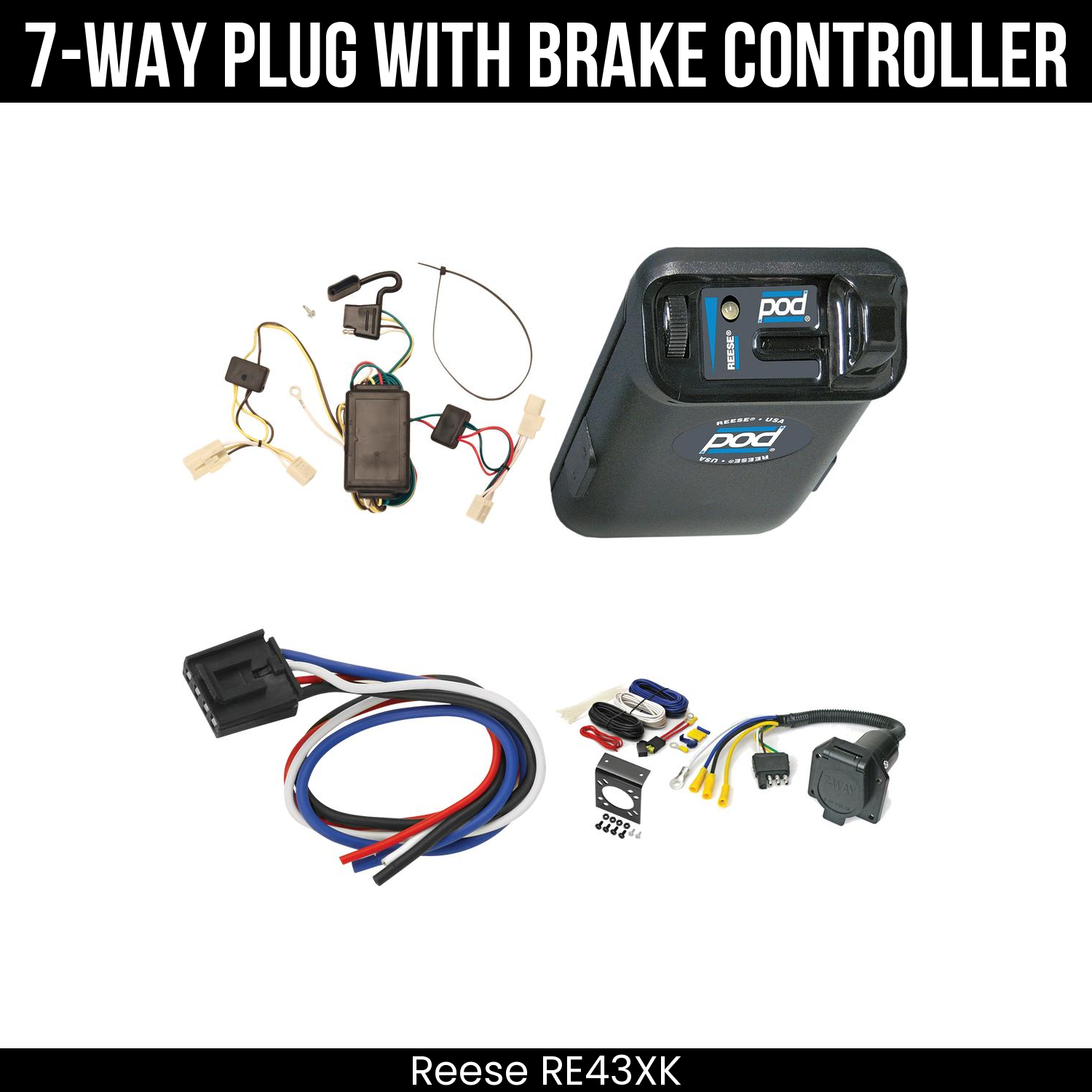 Trailer Wiring 7-Way Economy Plug w/ Bracket , Reese POD Brake Control