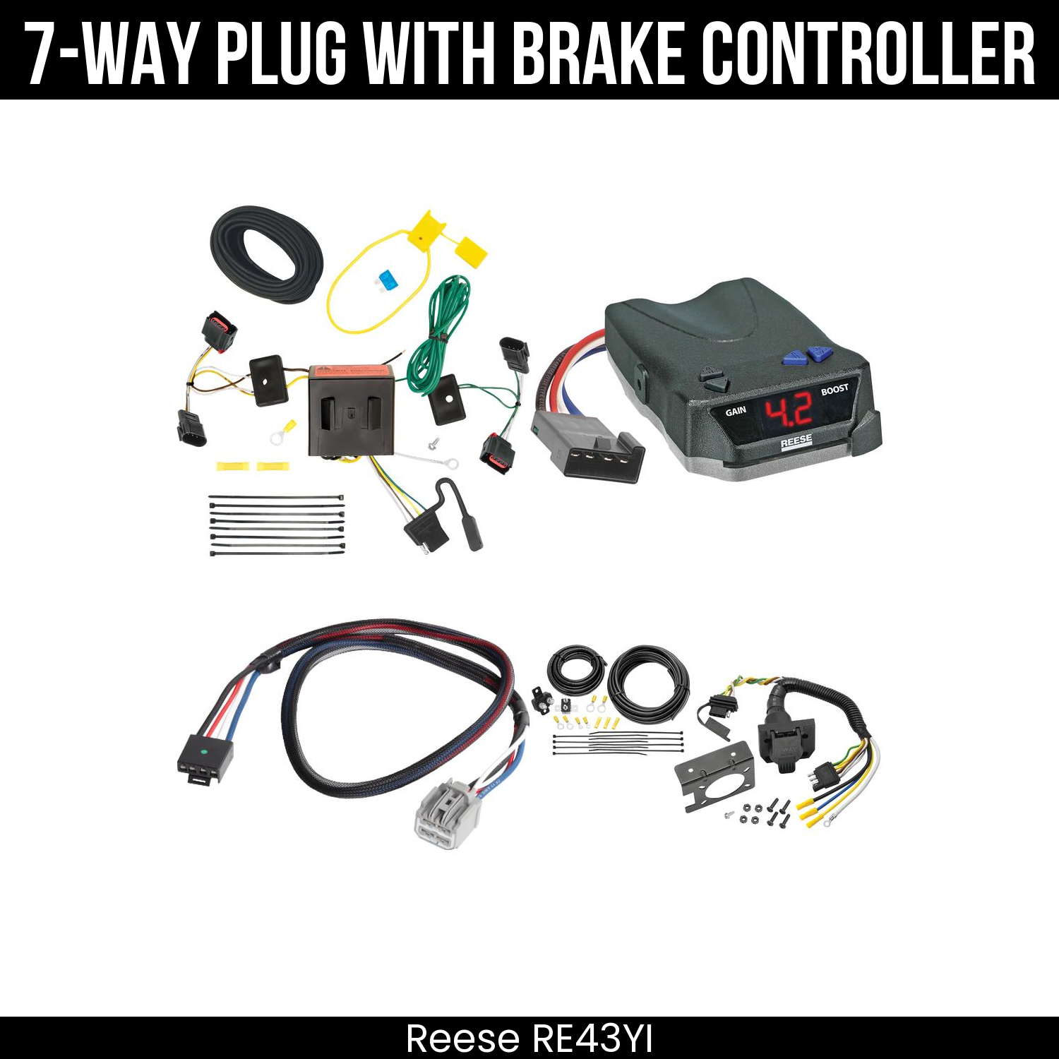 Trailer Wiring 7-Way Plug w/ Bracket , Reese Brake EVN Control
