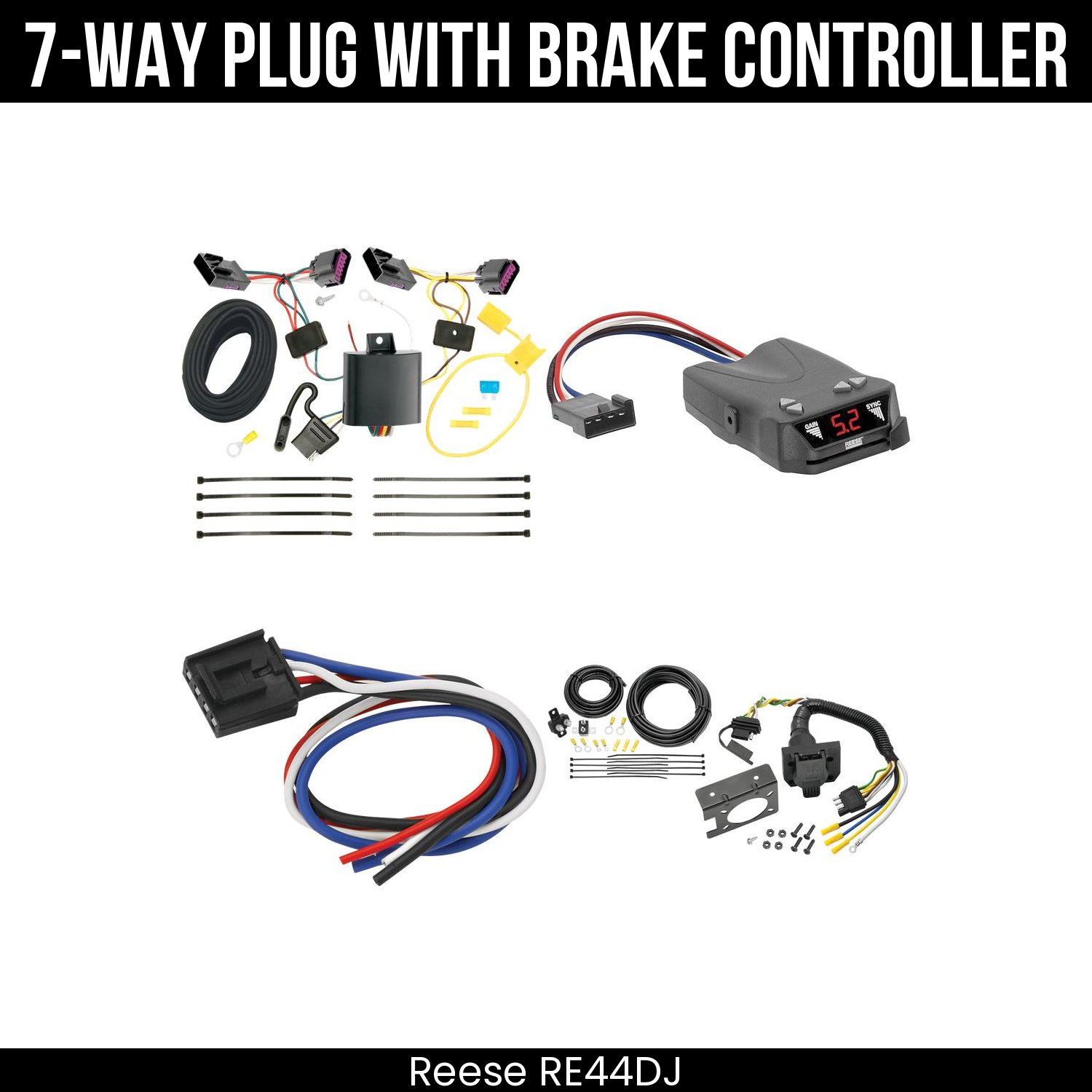 Trailer Wiring 7-Way Plug w/ Bracket , Reese Brakeman IV Brake Control