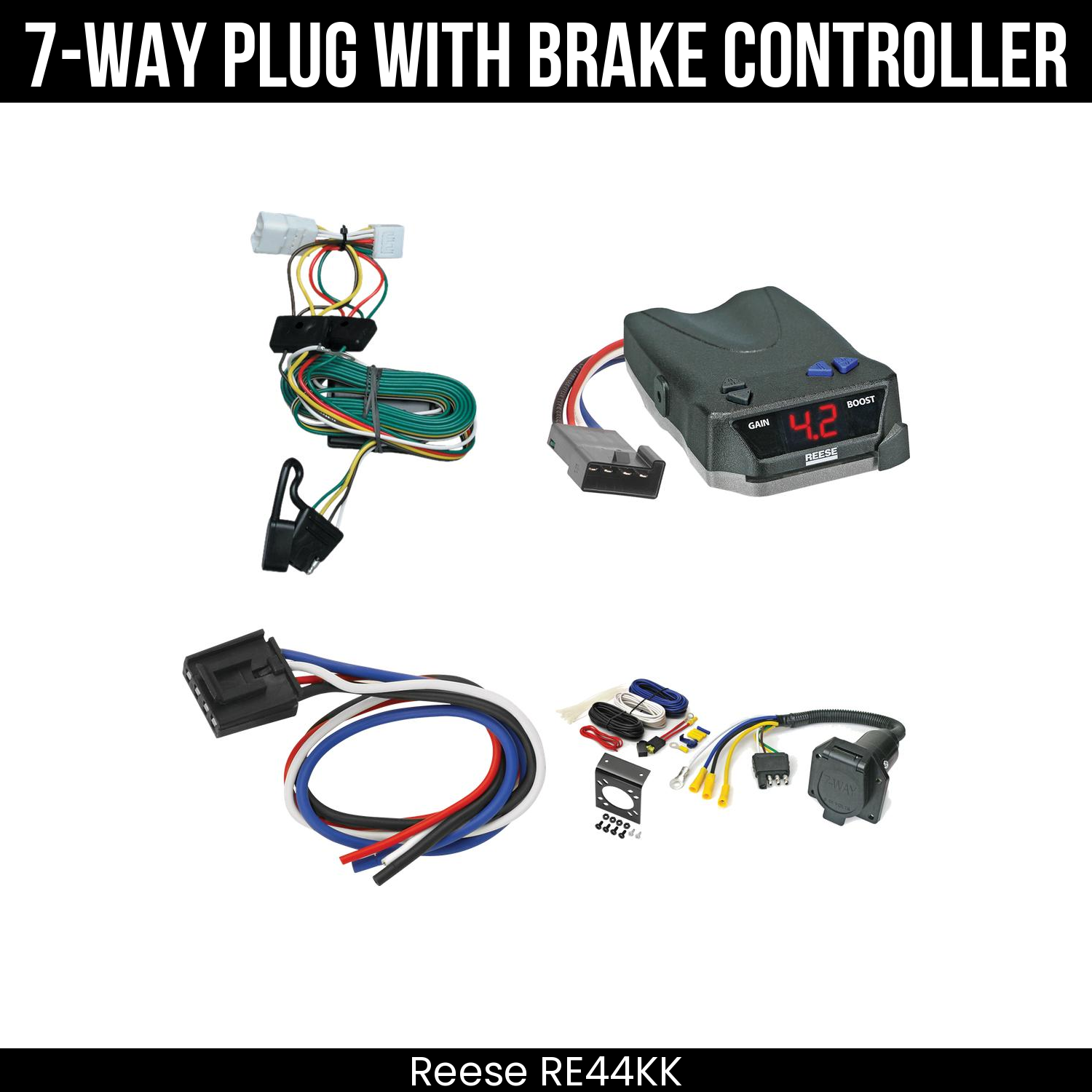 Trailer Wiring 7-Way Economy Plug w/ Bracket , Reese Brake EVN Control