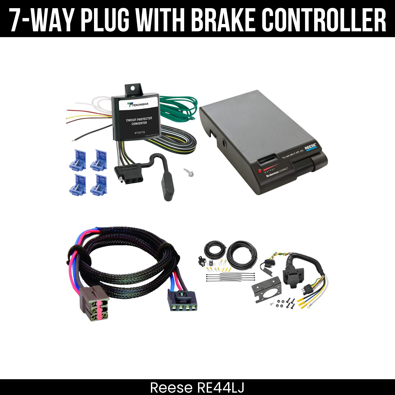 Trailer Wiring 7-Way Plug w/ Bracket , Reese Brakeman Brake Control