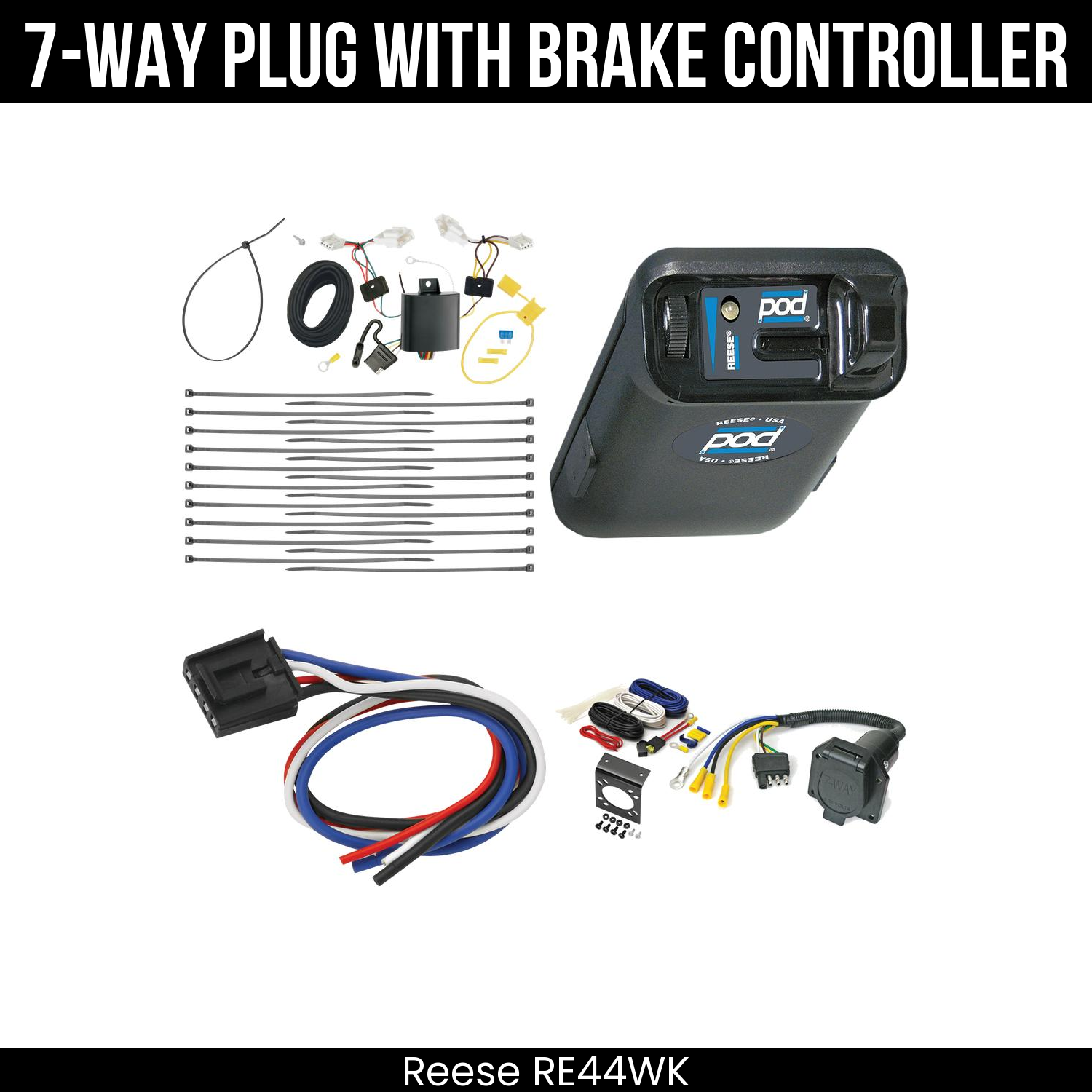 Trailer Wiring 7-Way Economy Plug w/ Bracket , Reese POD Brake Control