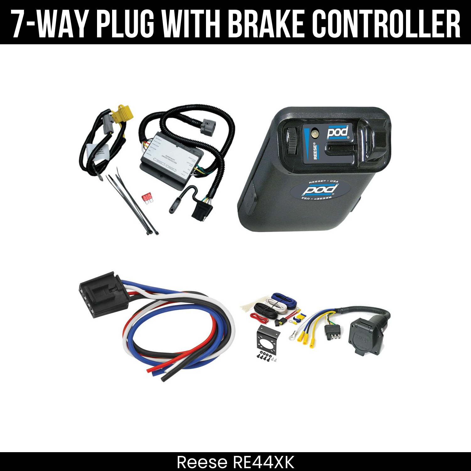 Trailer Wiring 7-Way Economy Plug w/ Bracket , Reese POD Brake Control