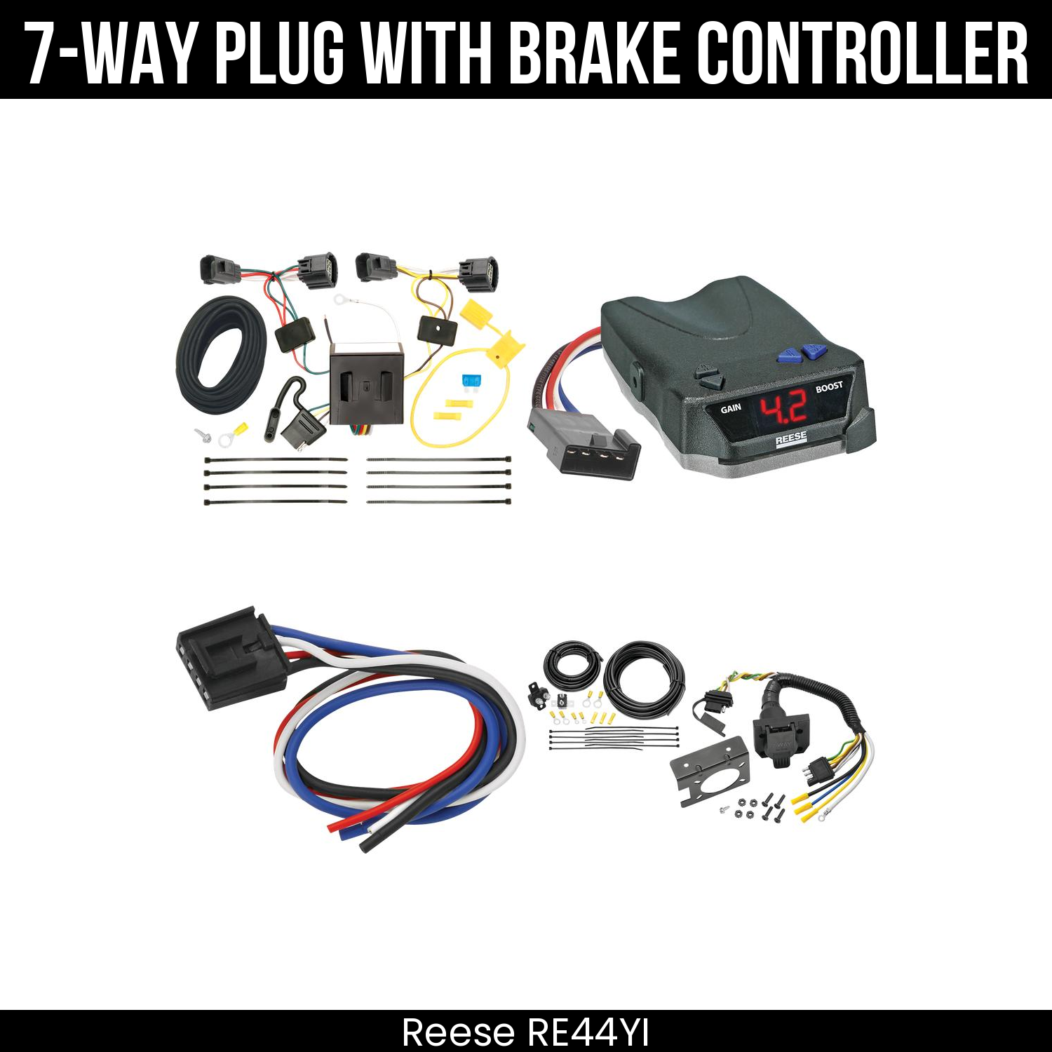 Trailer Wiring 7-Way Plug w/ Bracket , Reese Brake EVN Control