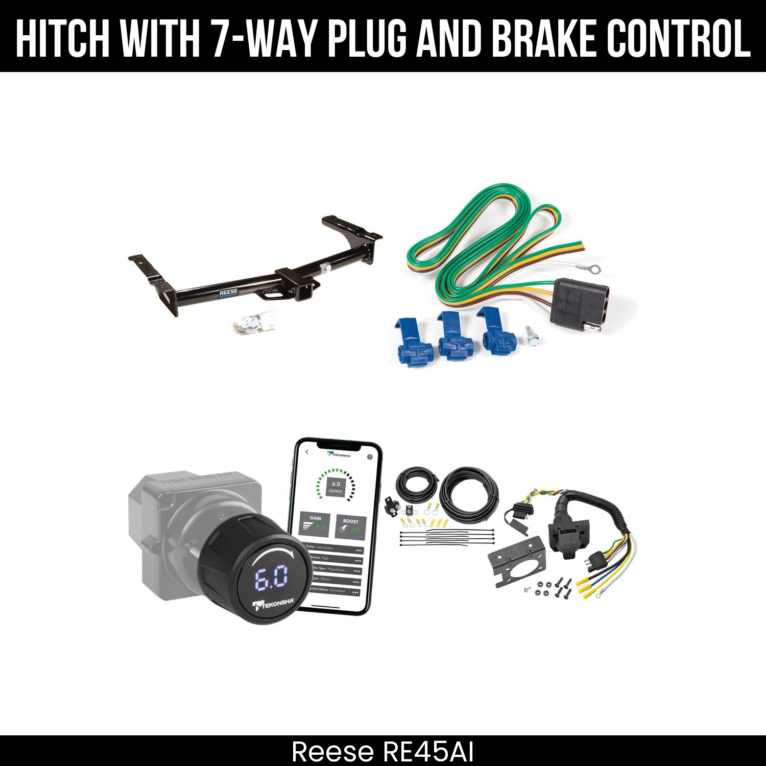 Reese RE45AI Hitch With 7 Way Plug And Brake Control Bundle Featureimg