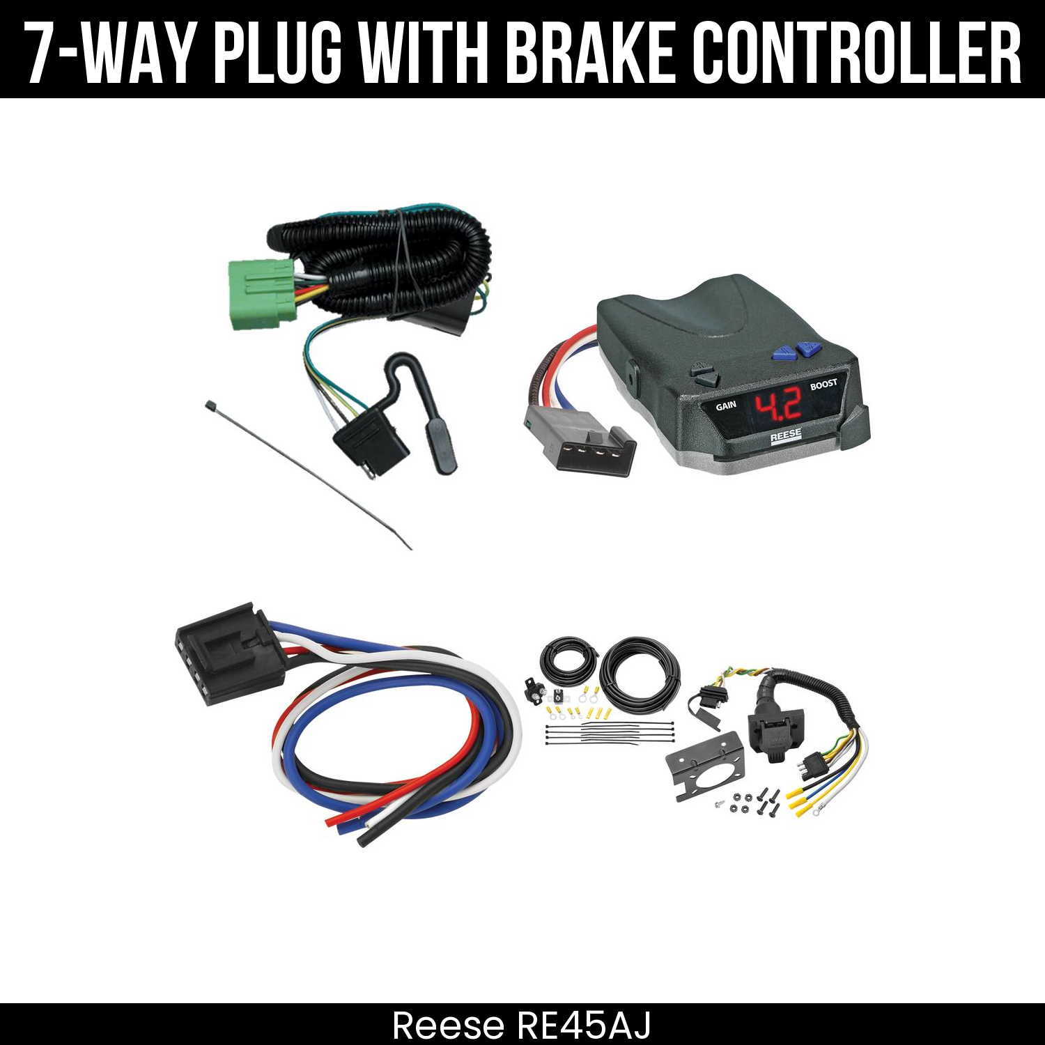 Trailer Wiring 7-Way Plug w/ Bracket , Reese Brake EVN Control