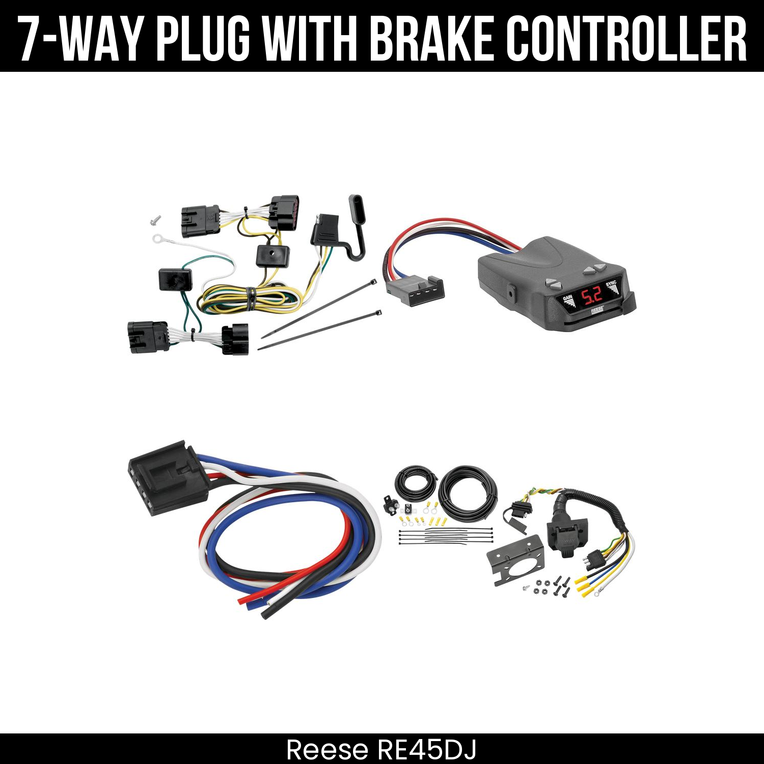Trailer Wiring 7-Way Plug w/ Bracket , Reese Brakeman IV Brake Control