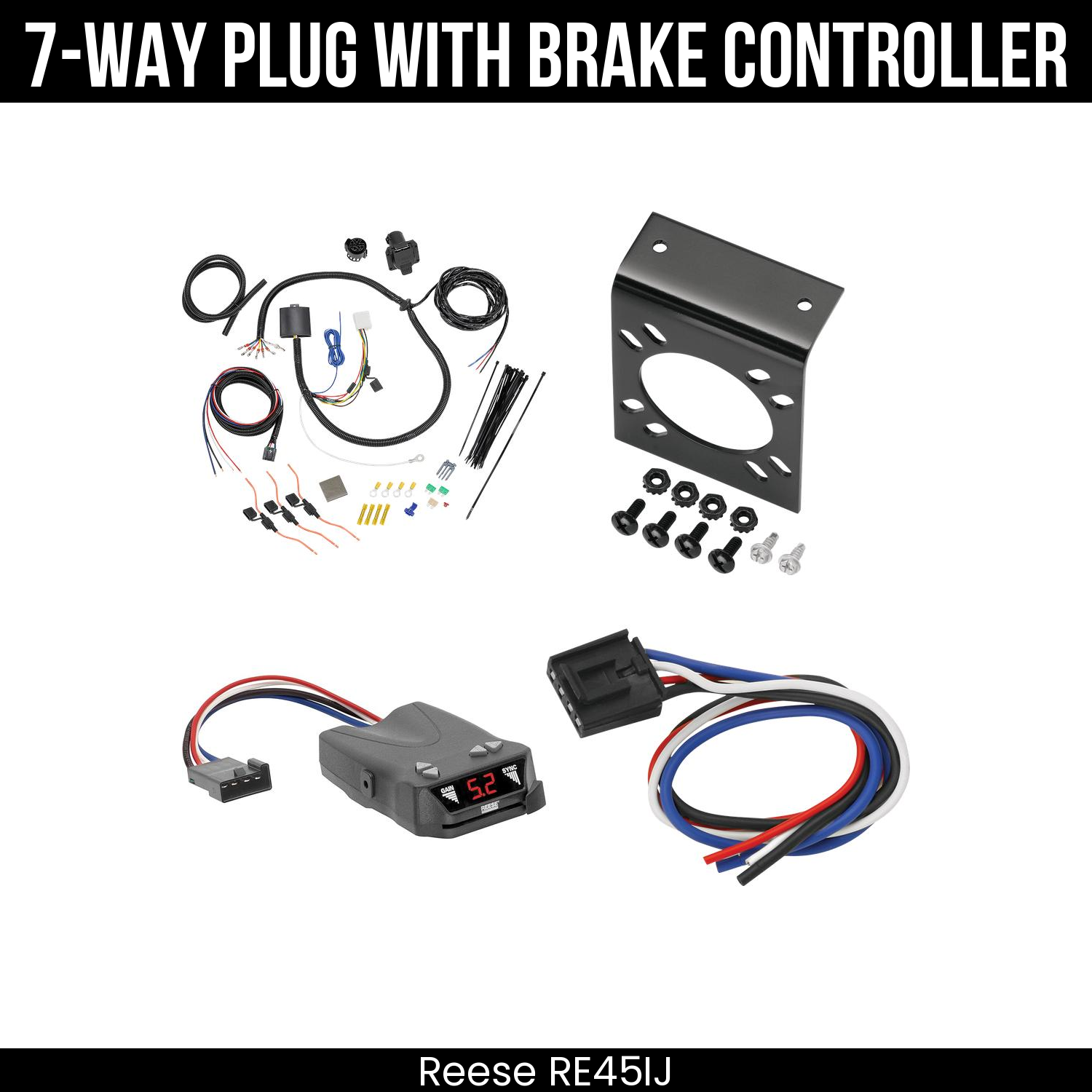 Trailer Wiring 7-Way Plug w/ Bracket , Reese Brakeman IV Brake Control
