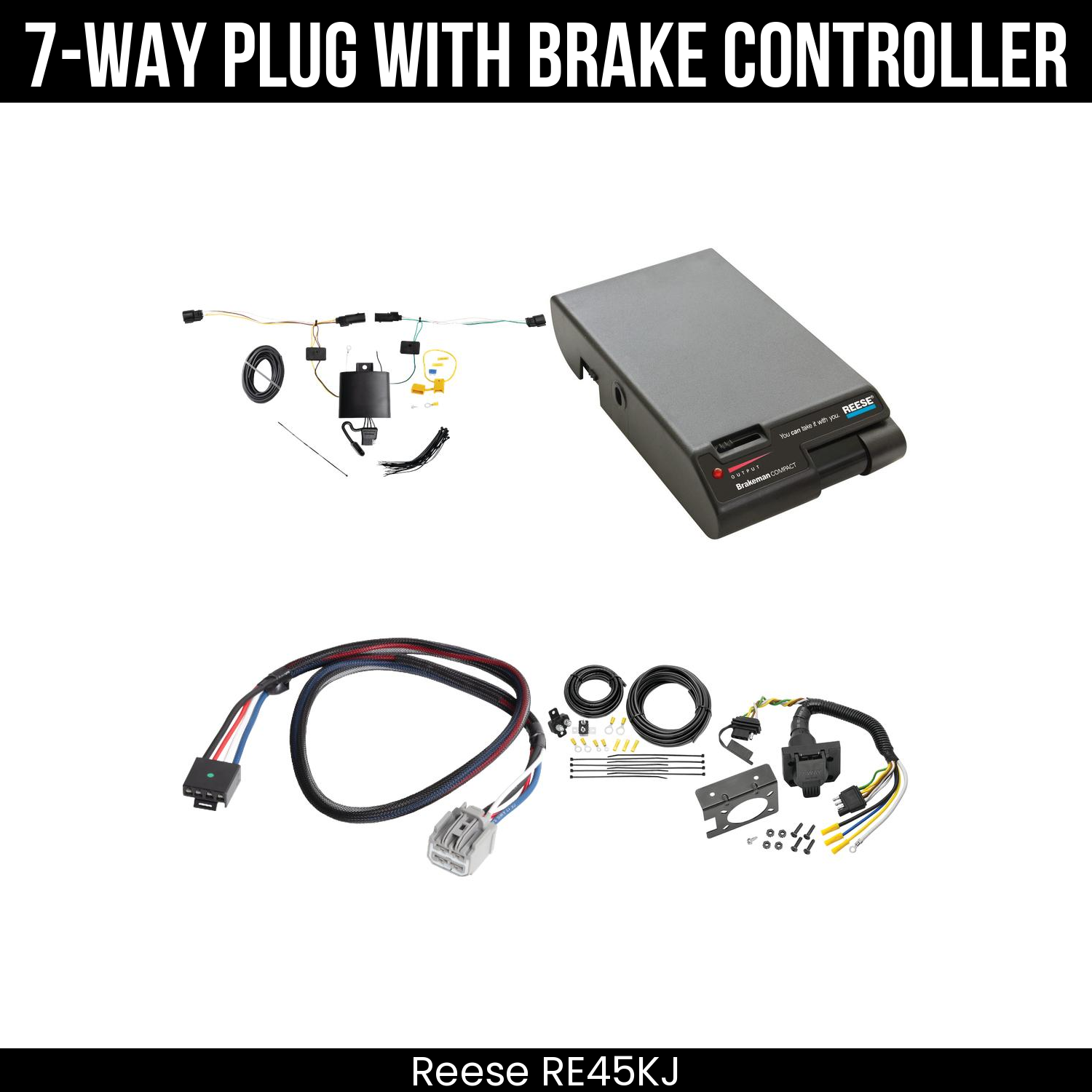 Trailer Wiring 7-Way Plug w/ Bracket , Reese Brakeman Brake Control