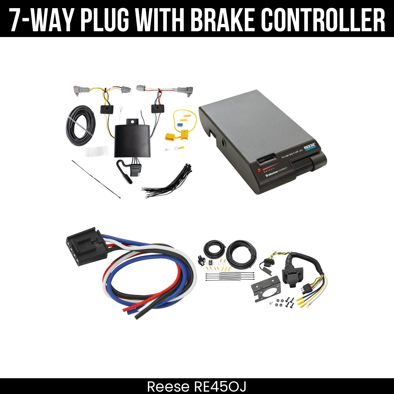 Trailer Wiring 7-Way Plug w/ Bracket , Reese Brakeman Brake Control