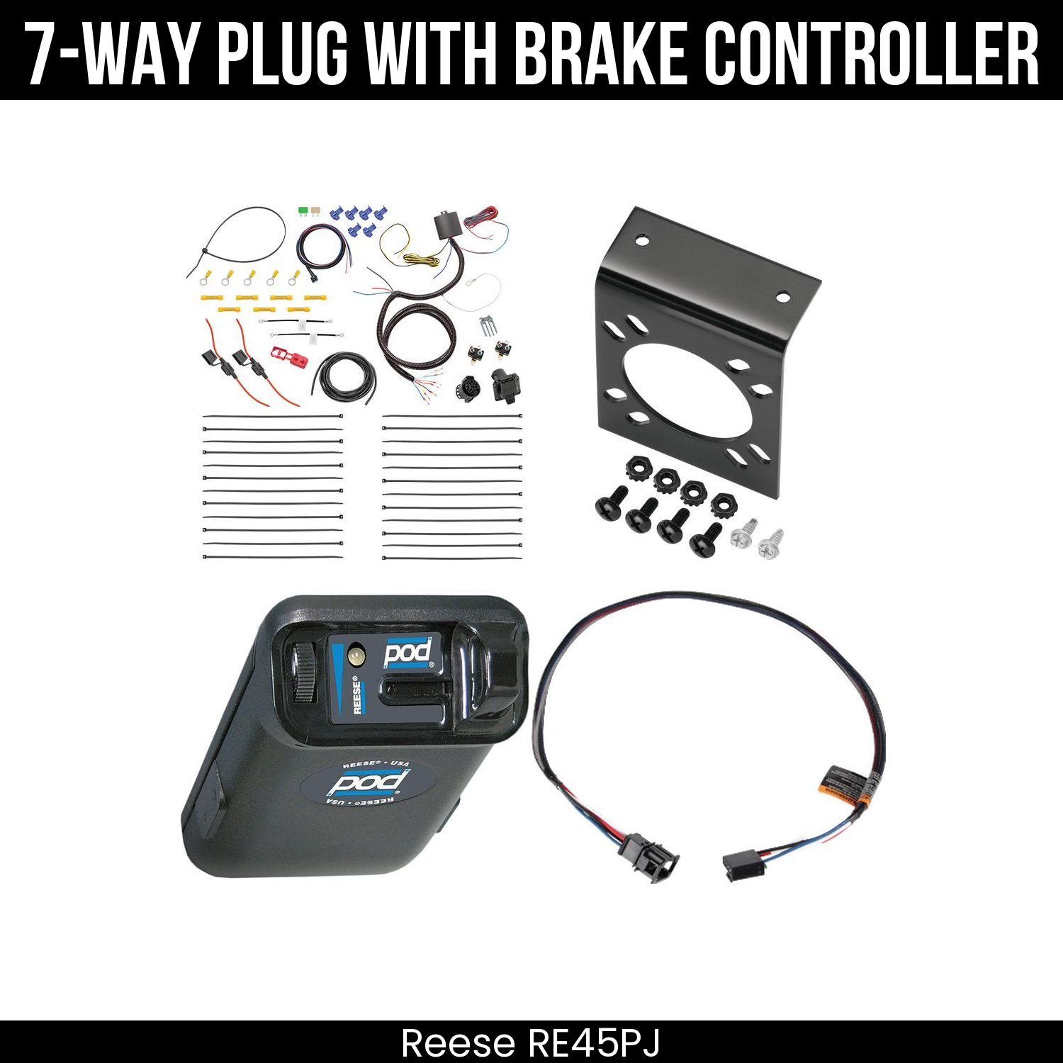 Trailer Wiring 7-Way Plug w/ Bracket , Reese POD Brake Control