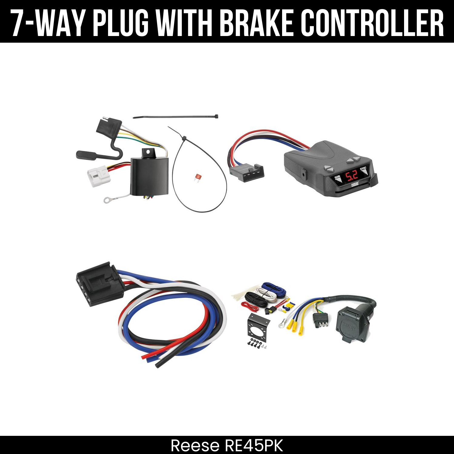 Trailer Wiring 7-Way Economy Plug w/ Bracket , Reese Brakeman IV Brake Control