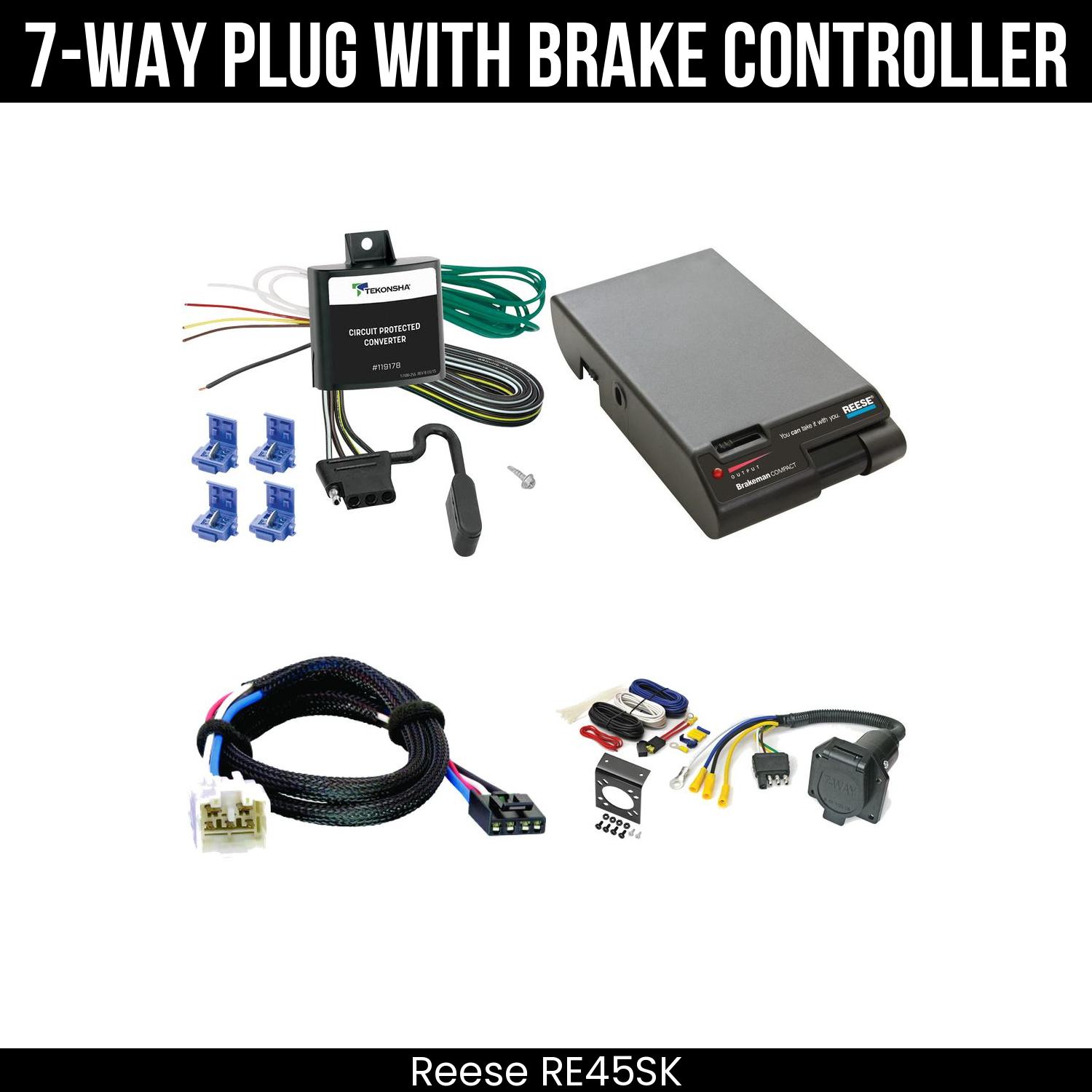 Trailer Wiring 7-Way Economy Plug w/ Bracket , Reese Brakeman Brake Control