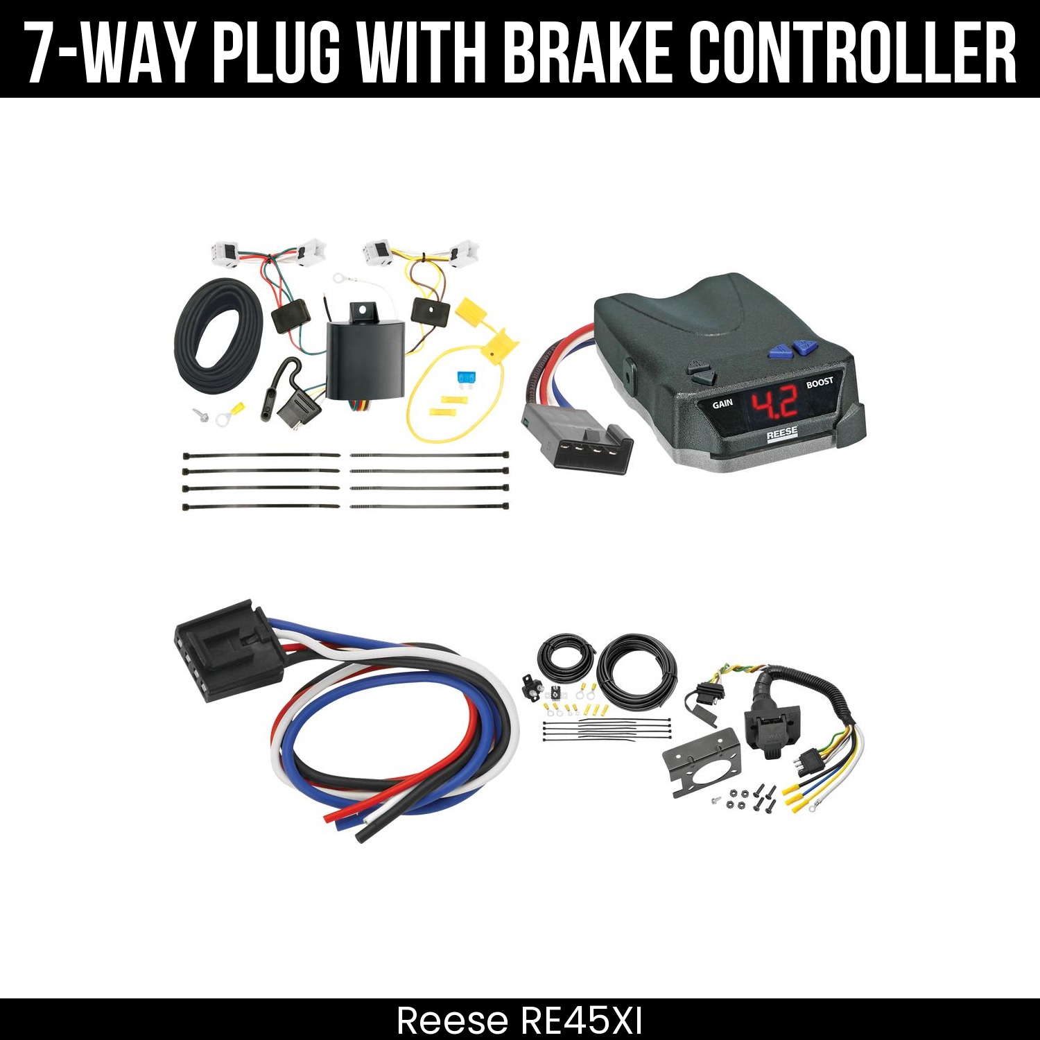 Trailer Wiring 7-Way Plug w/ Bracket , Reese Brake EVN Control