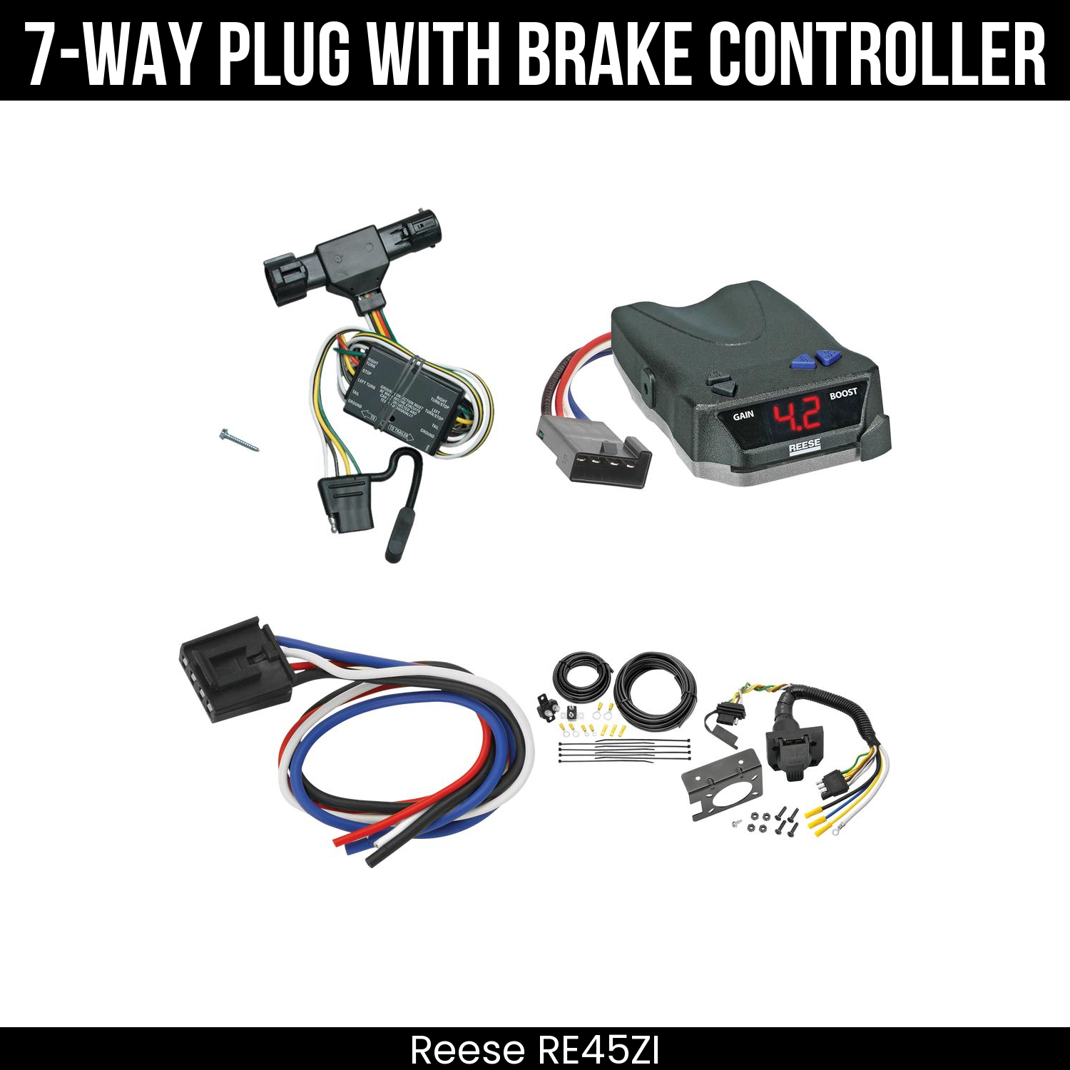 Trailer Wiring 7-Way Plug w/ Bracket , Reese Brake EVN Control