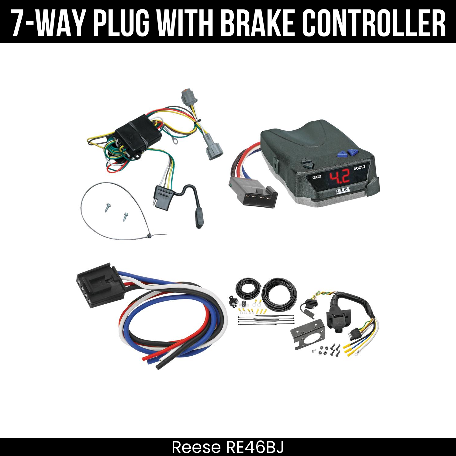 Trailer Wiring 7-Way Plug w/ Bracket , Reese Brake EVN Control