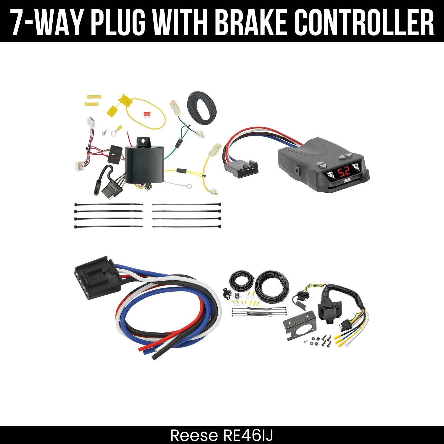 Trailer Wiring 7-Way Plug w/ Bracket , Reese Brakeman IV Brake Control