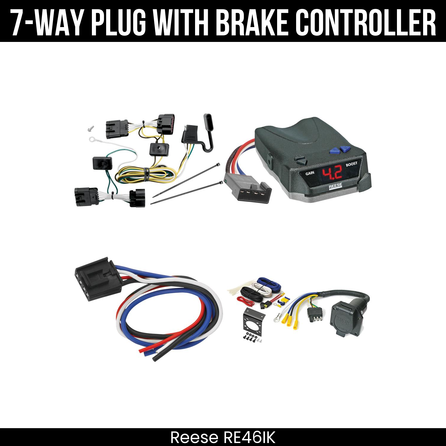 Trailer Wiring 7-Way Economy Plug w/ Bracket , Reese Brake EVN Control