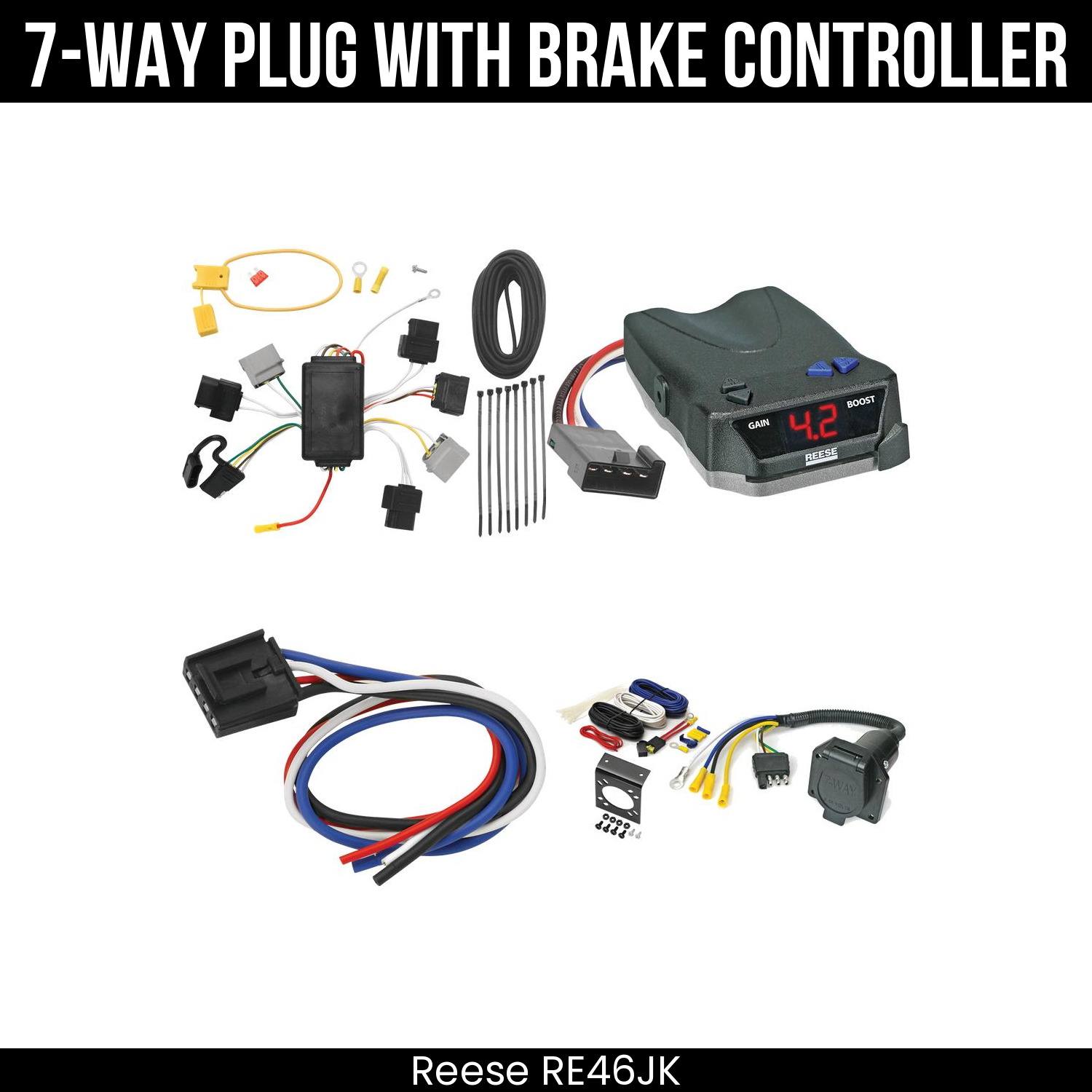 Trailer Wiring 7-Way Economy Plug w/ Bracket , Reese Brake EVN Control