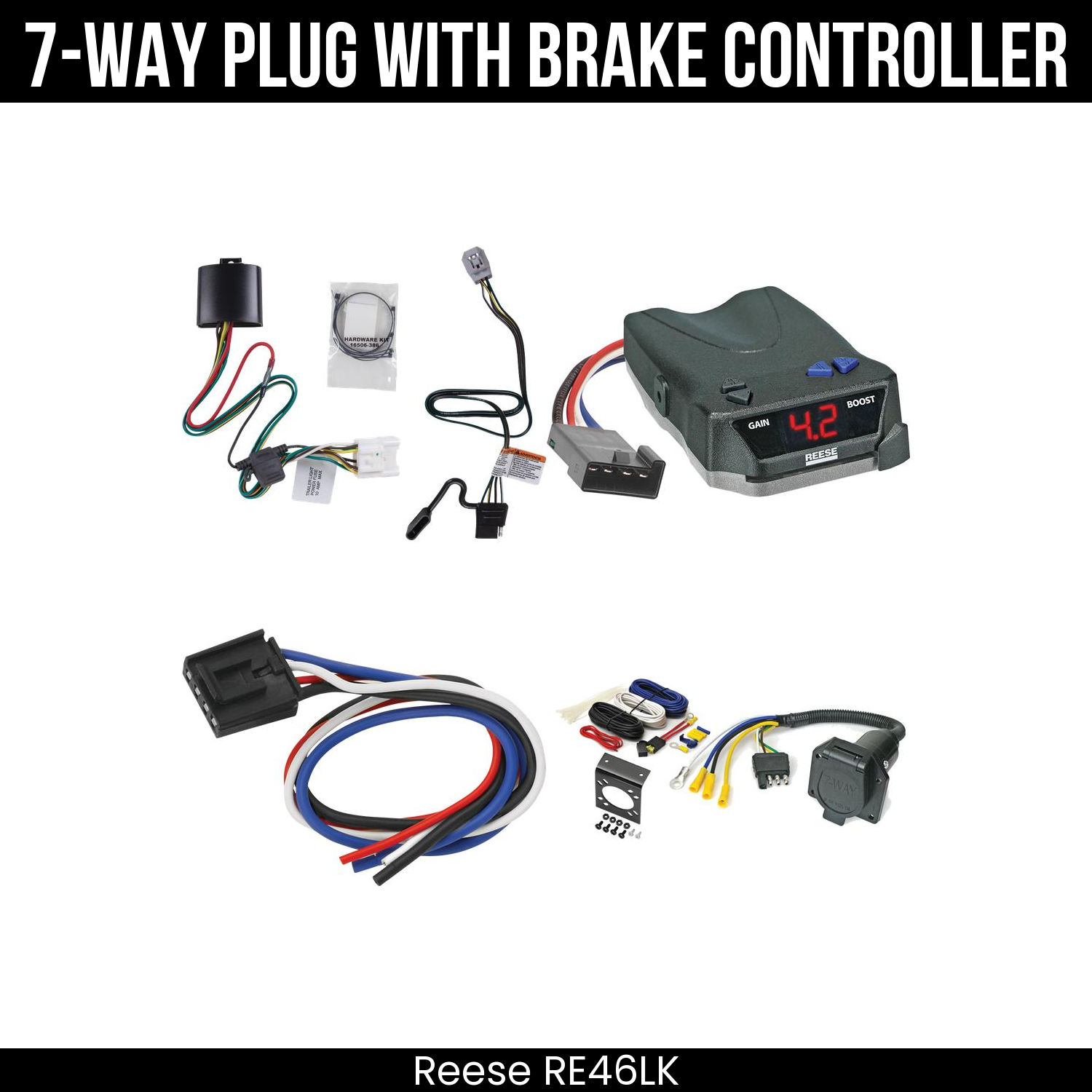 Trailer Wiring 7-Way Economy Plug w/ Bracket , Reese Brake EVN Control