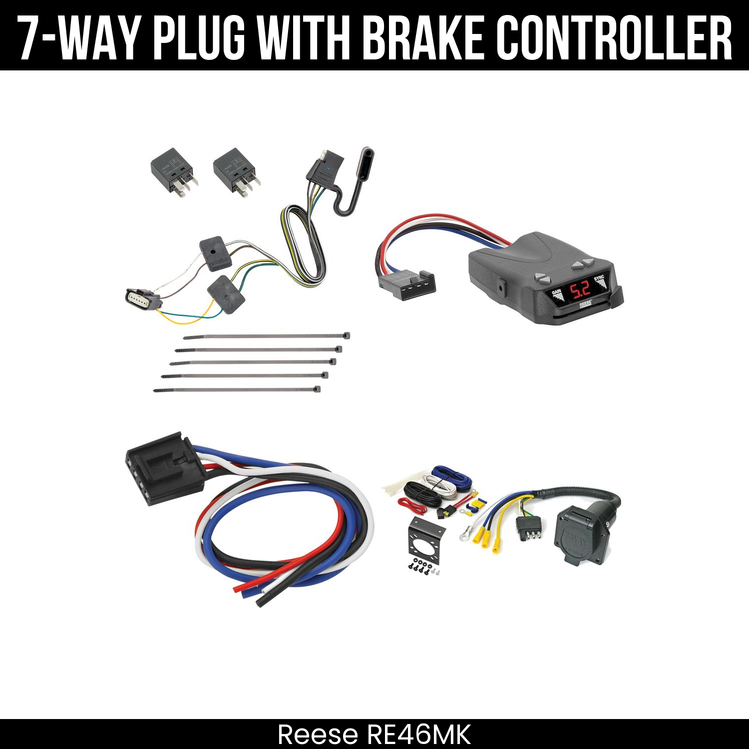 Trailer Wiring 7-Way Economy Plug w/ Bracket , Reese Brakeman IV Brake Control