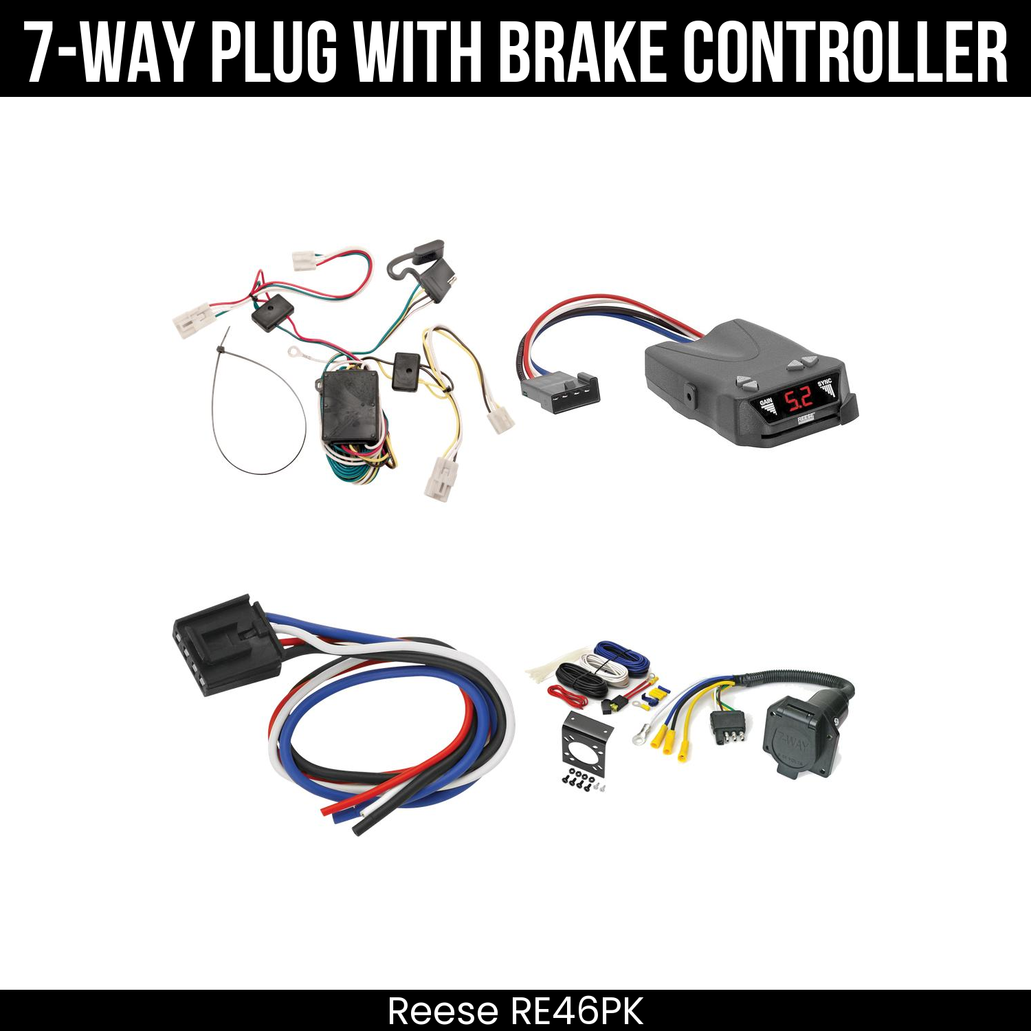 Trailer Wiring 7-Way Economy Plug w/ Bracket , Reese Brakeman IV Brake Control