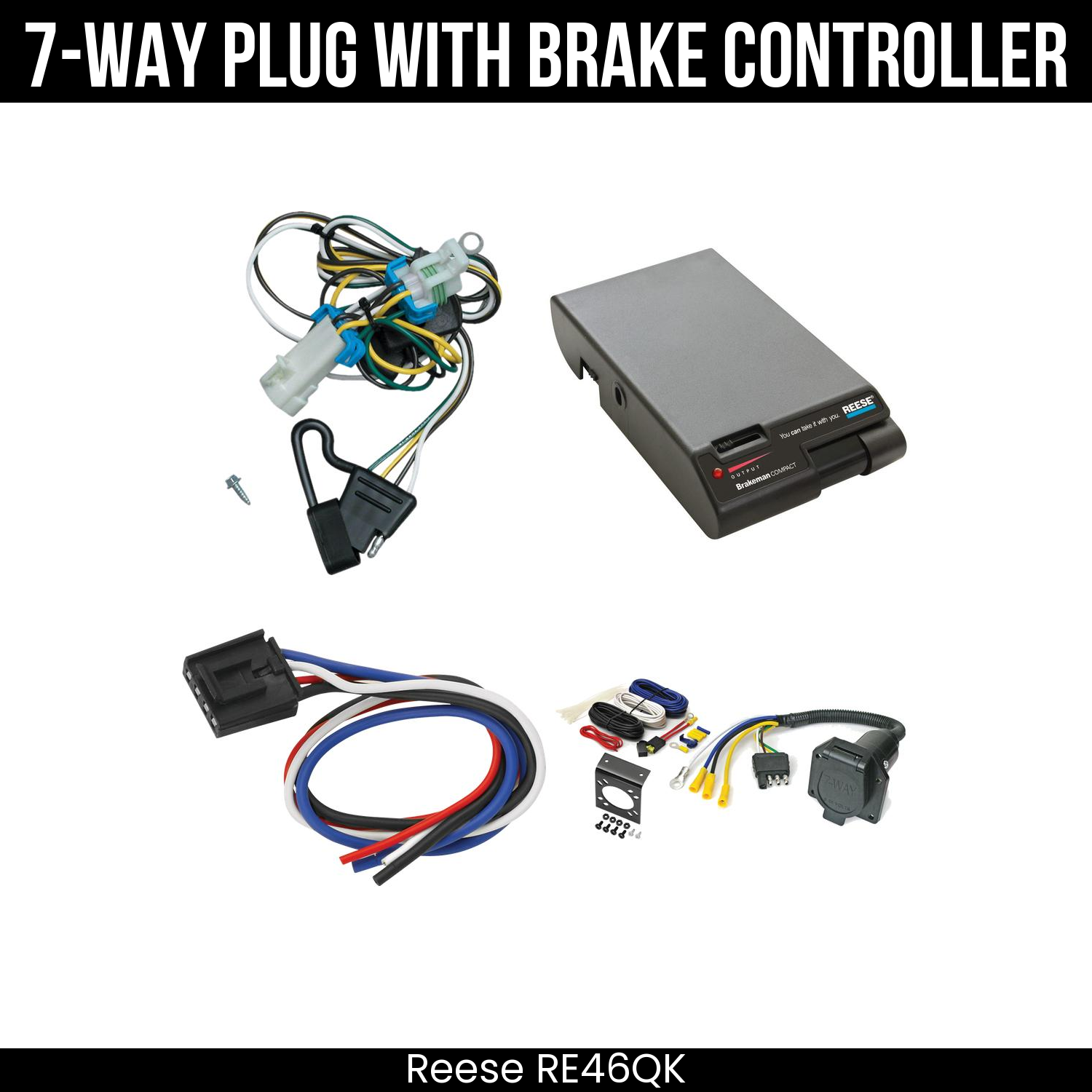 Trailer Wiring 7-Way Economy Plug w/ Bracket , Reese Brakeman Brake Control
