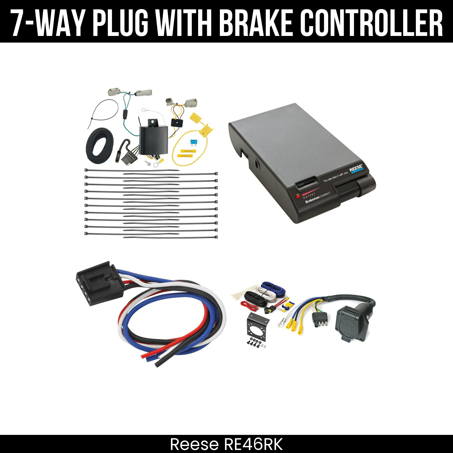 Trailer Wiring 7-Way Economy Plug w/ Bracket , Reese Brakeman Brake Control