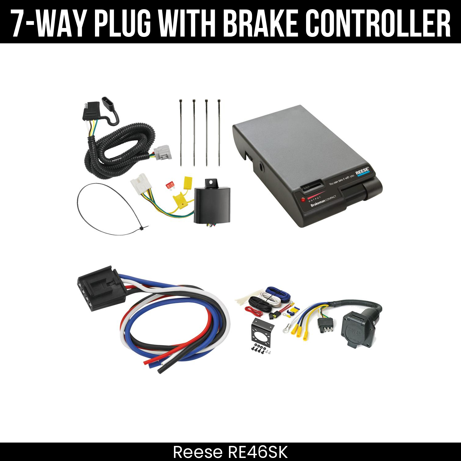 Trailer Wiring 7-Way Economy Plug w/ Bracket , Reese Brakeman Brake Control