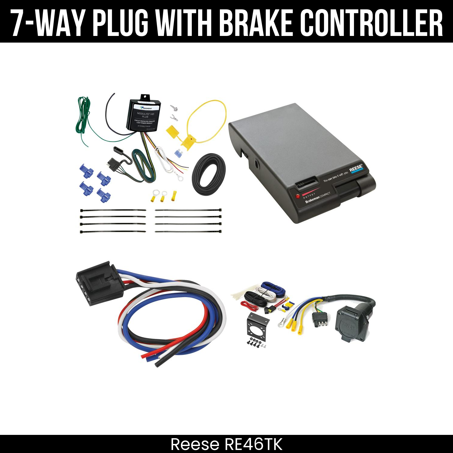 Trailer Wiring 7-Way Economy Plug w/ Bracket , Reese Brakeman Brake Control