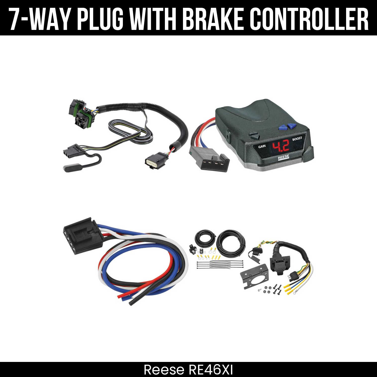 Trailer Wiring 7-Way Plug w/ Bracket , Reese Brake EVN Control