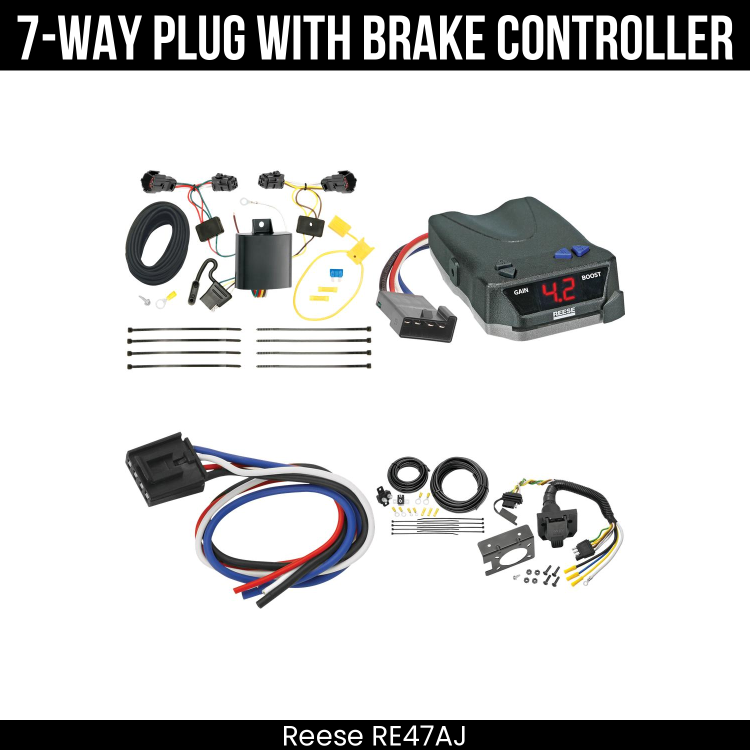 Trailer Wiring 7-Way Plug w/ Bracket , Reese Brake EVN Control