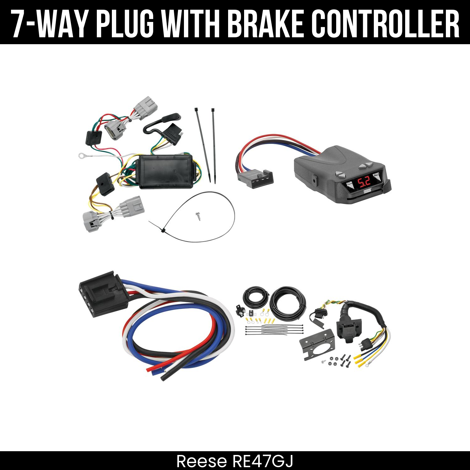 Trailer Wiring 7-Way Plug w/ Bracket , Reese Brakeman IV Brake Control
