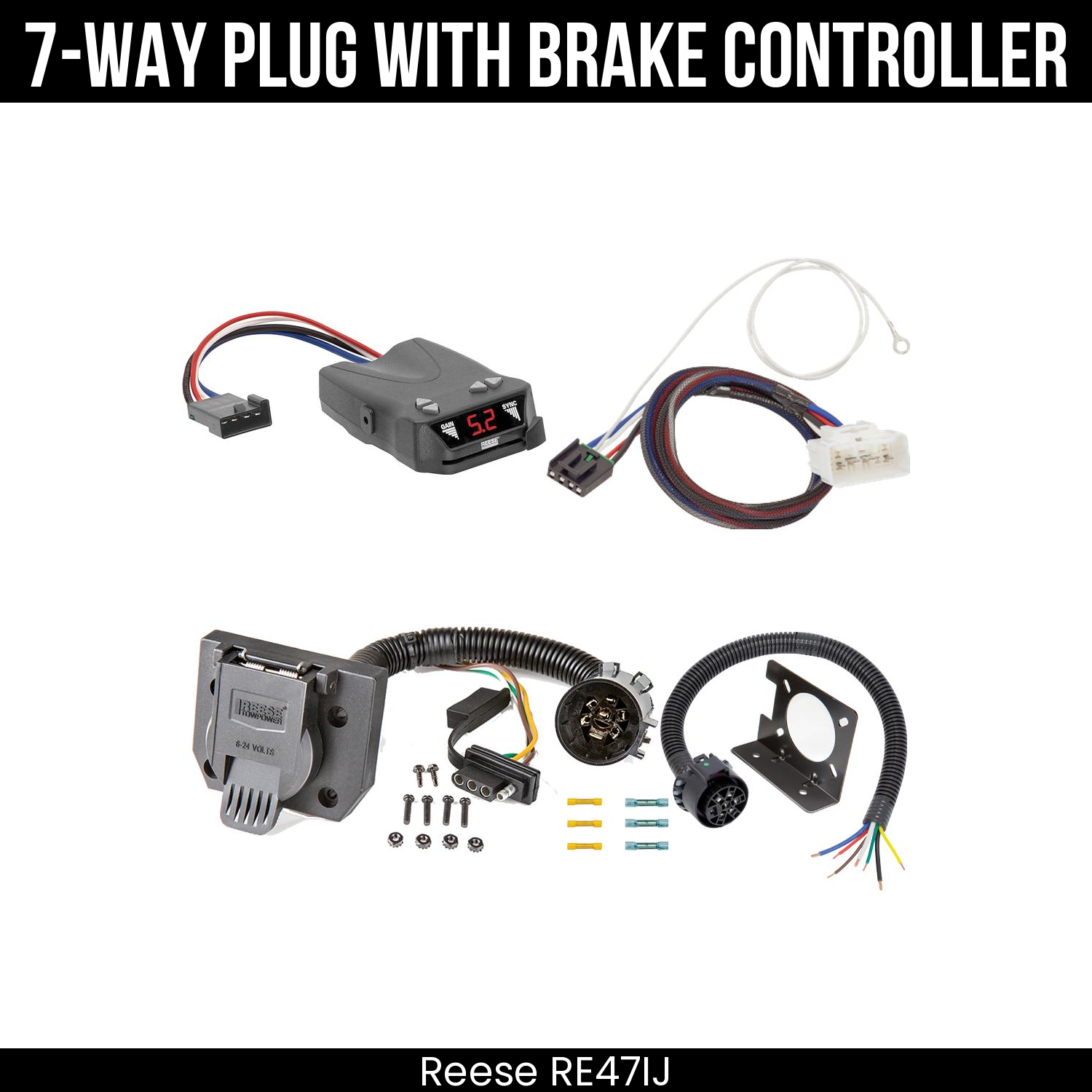 Trailer Wiring 7-Way Plug w/ Bracket , Reese Brakeman IV Brake Control