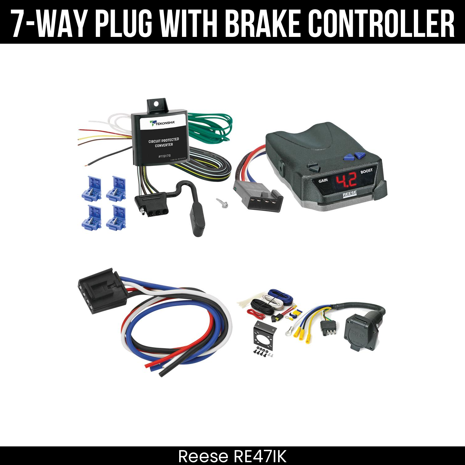 Trailer Wiring 7-Way Economy Plug w/ Bracket , Reese Brake EVN Control