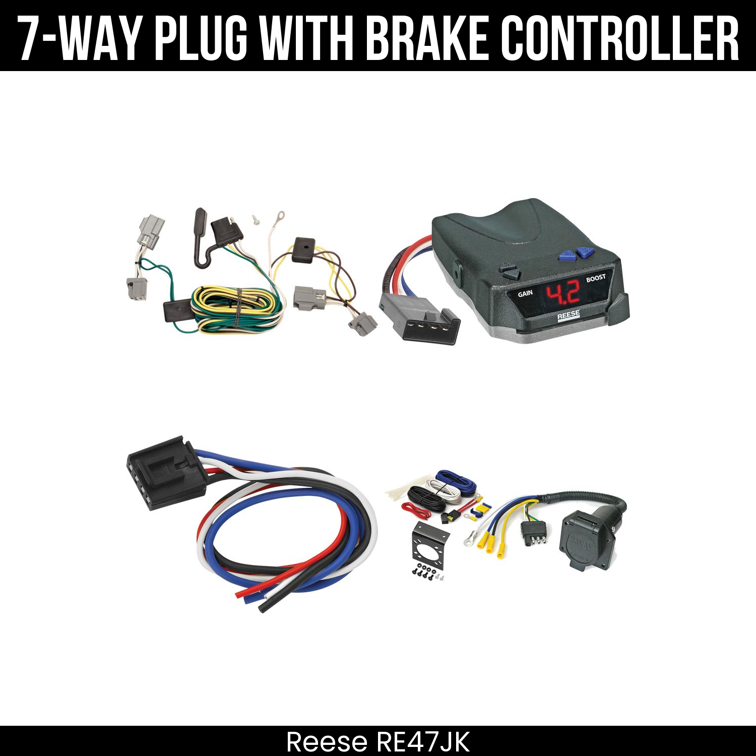 Trailer Wiring 7-Way Economy Plug w/ Bracket , Reese Brake EVN Control