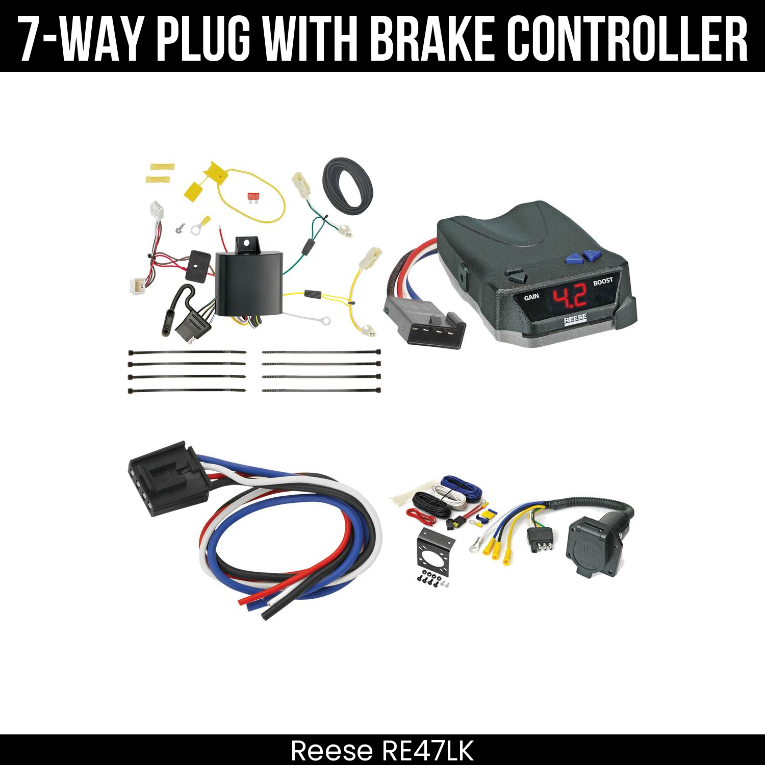 Trailer Wiring 7-Way Economy Plug w/ Bracket , Reese Brake EVN Control