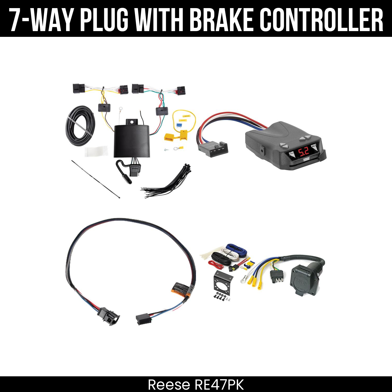 Trailer Wiring 7-Way Economy Plug w/ Bracket , Reese Brakeman IV Brake Control