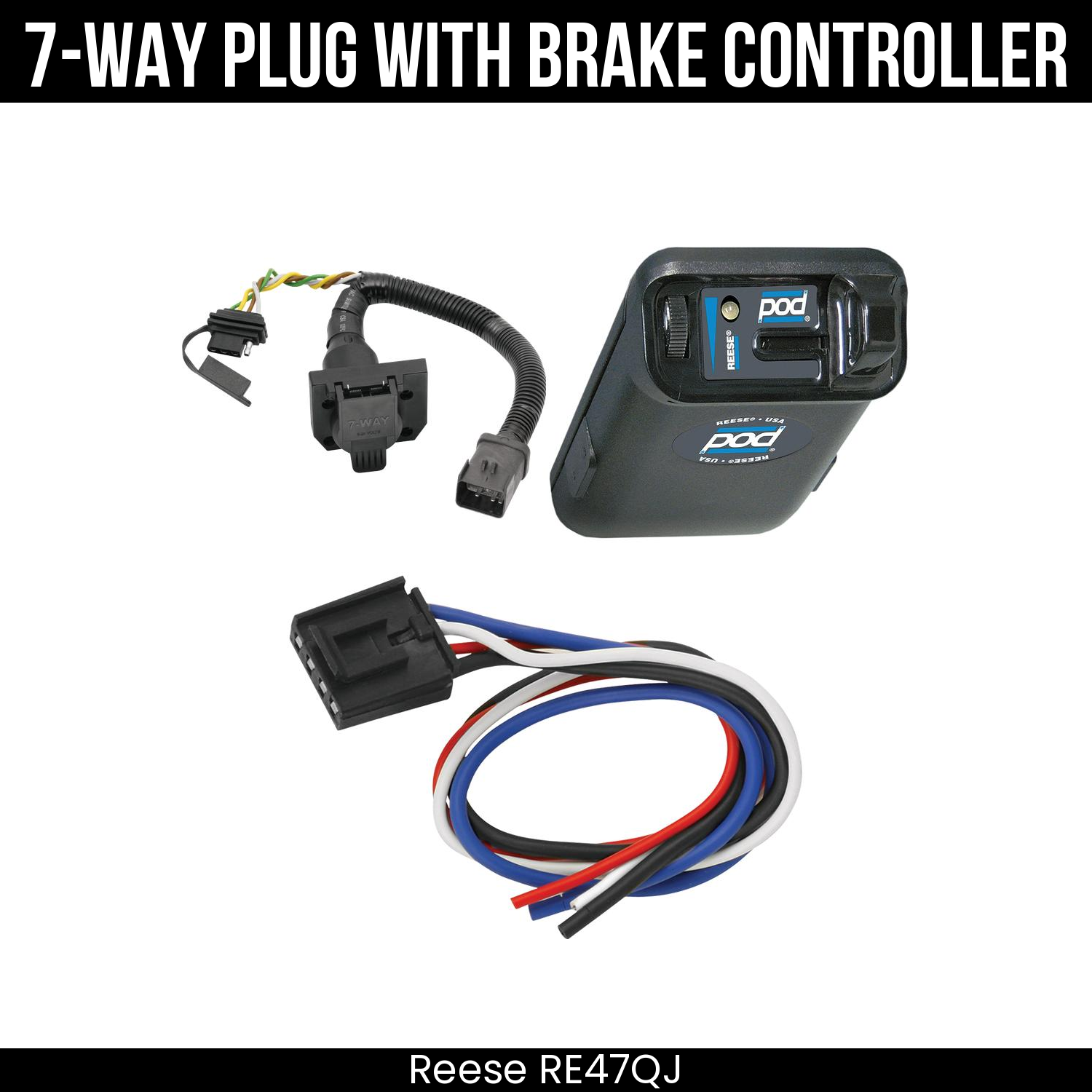 Trailer Wiring 7-Way Plug w/ Bracket , Reese POD Brake Control