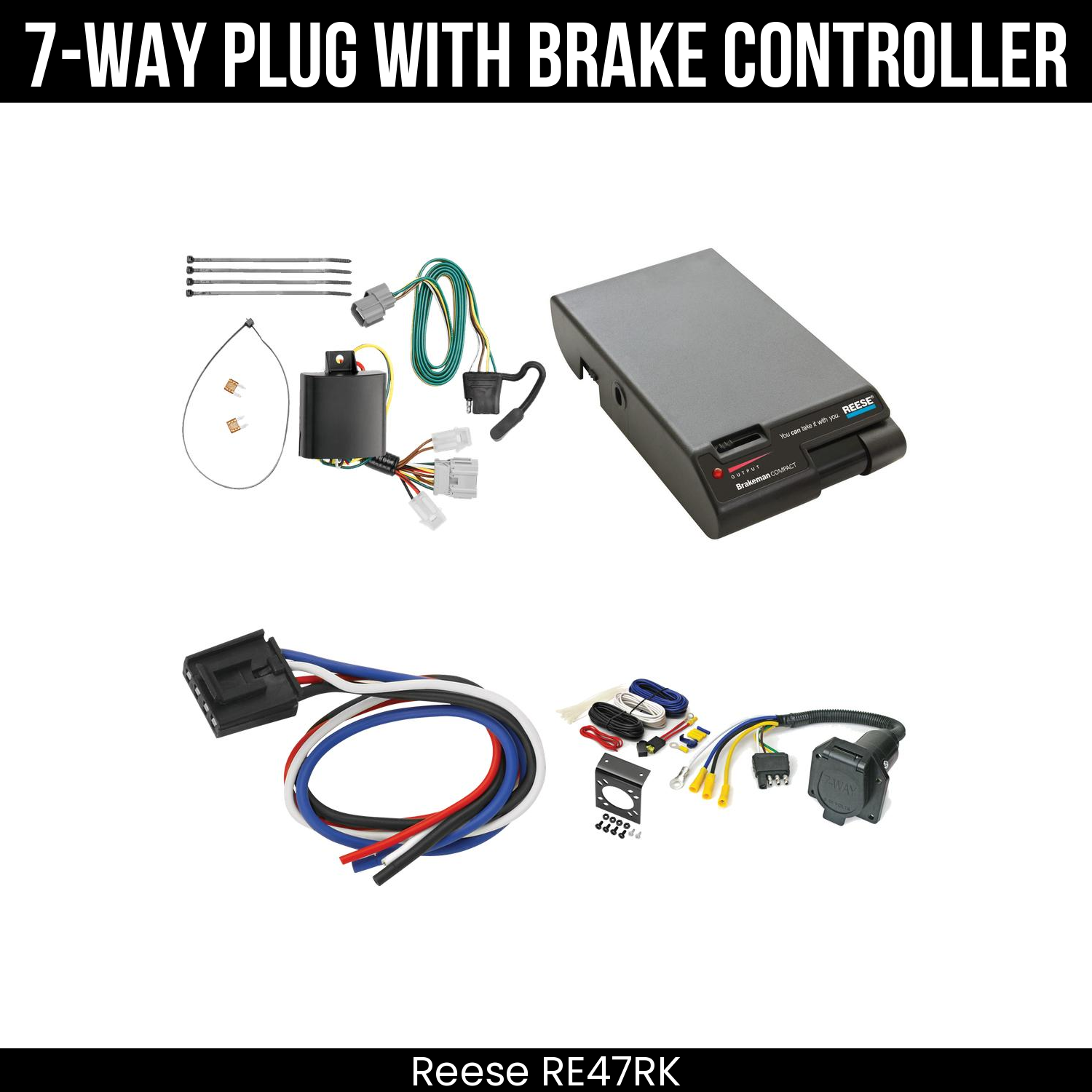 Trailer Wiring 7-Way Economy Plug w/ Bracket , Reese Brakeman Brake Control