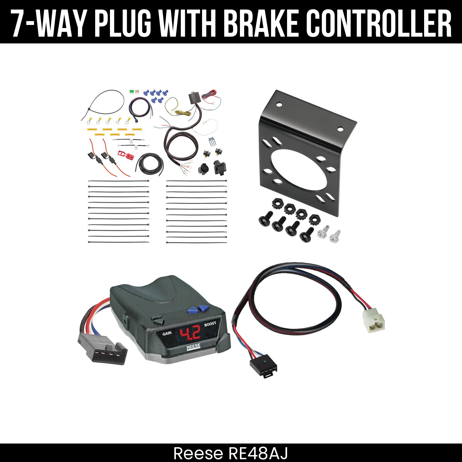 Trailer Wiring 7-Way Plug w/ Bracket , Reese Brake EVN Control