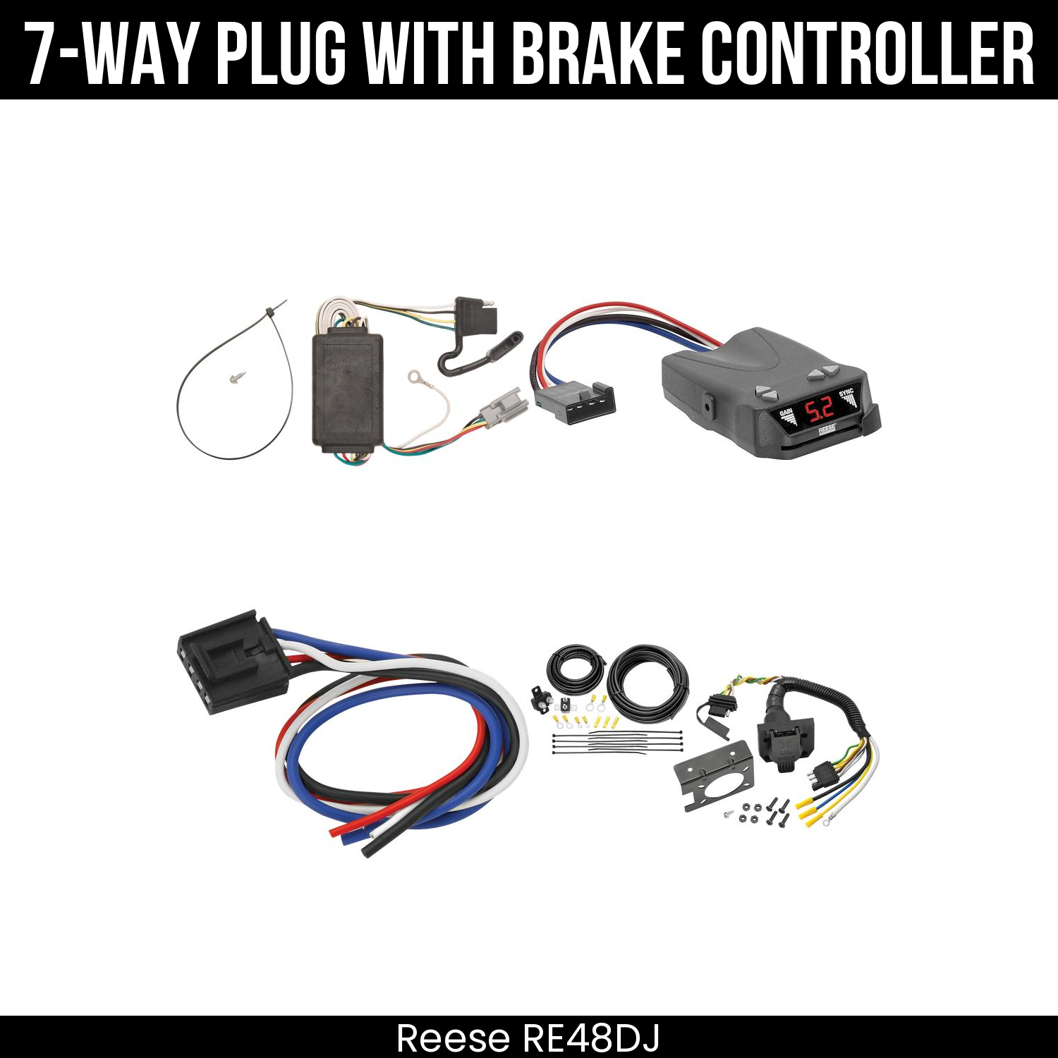 Trailer Wiring 7-Way Plug w/ Bracket , Reese Brakeman IV Brake Control