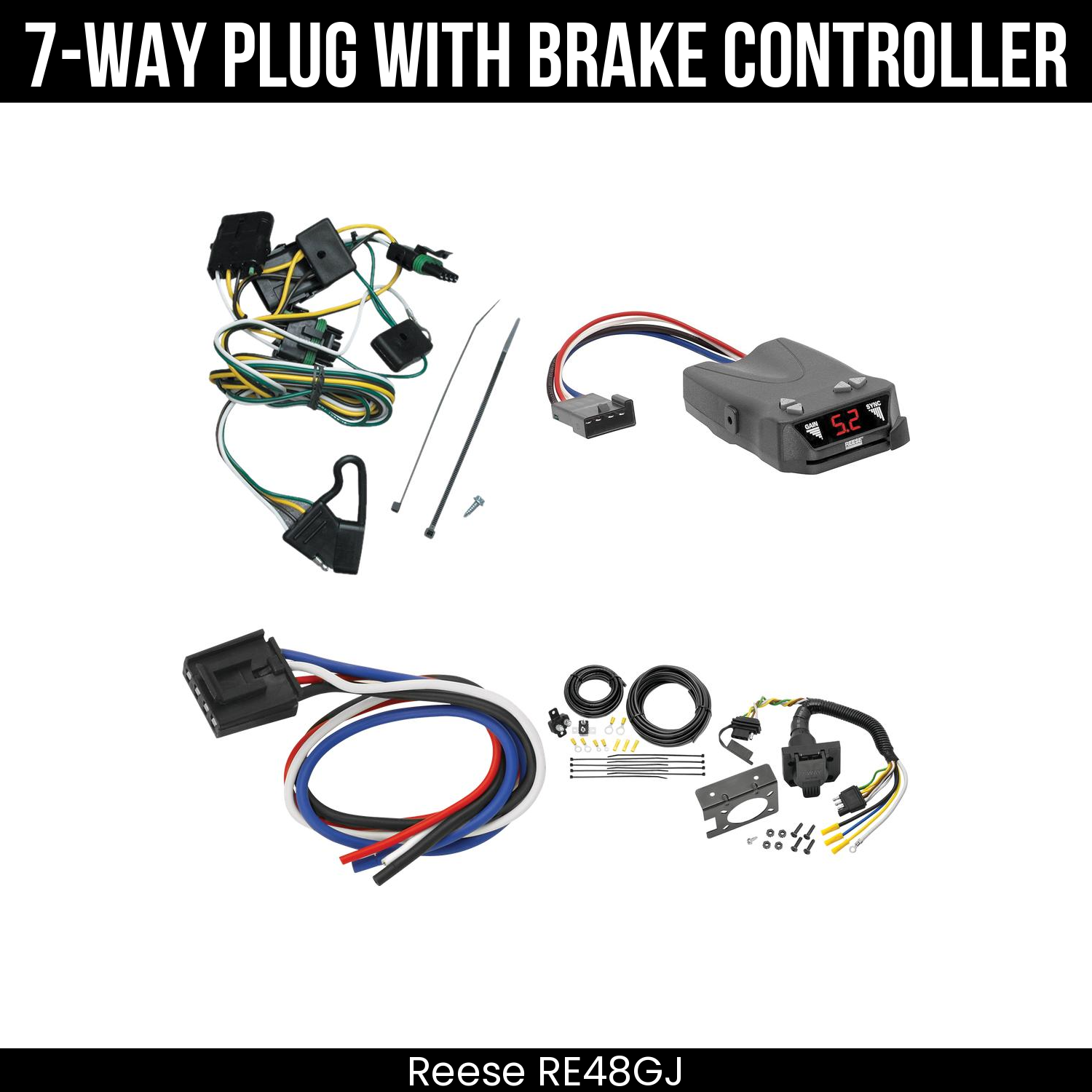 Trailer Wiring 7-Way Plug w/ Bracket , Reese Brakeman IV Brake Control