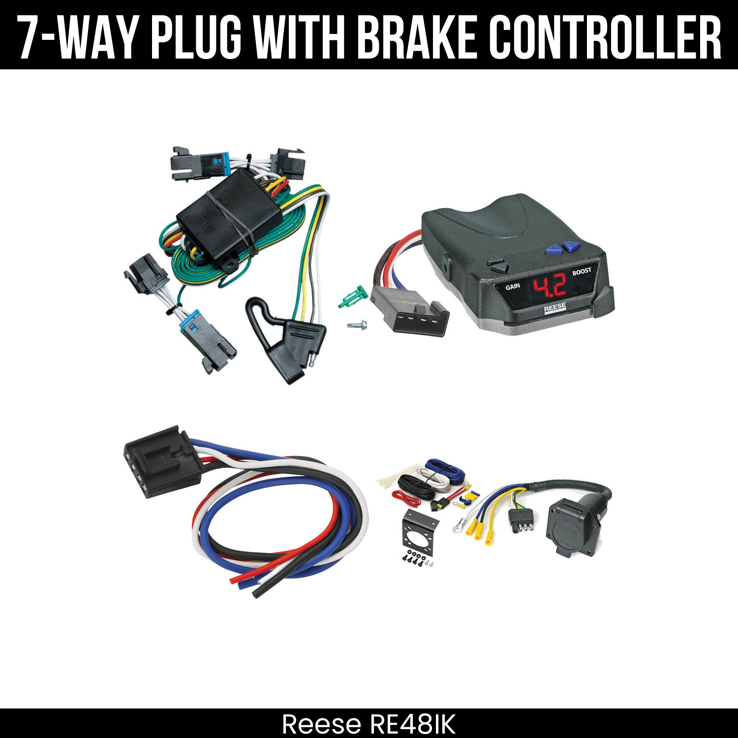 Trailer Wiring 7-Way Economy Plug w/ Bracket , Reese Brake EVN Control