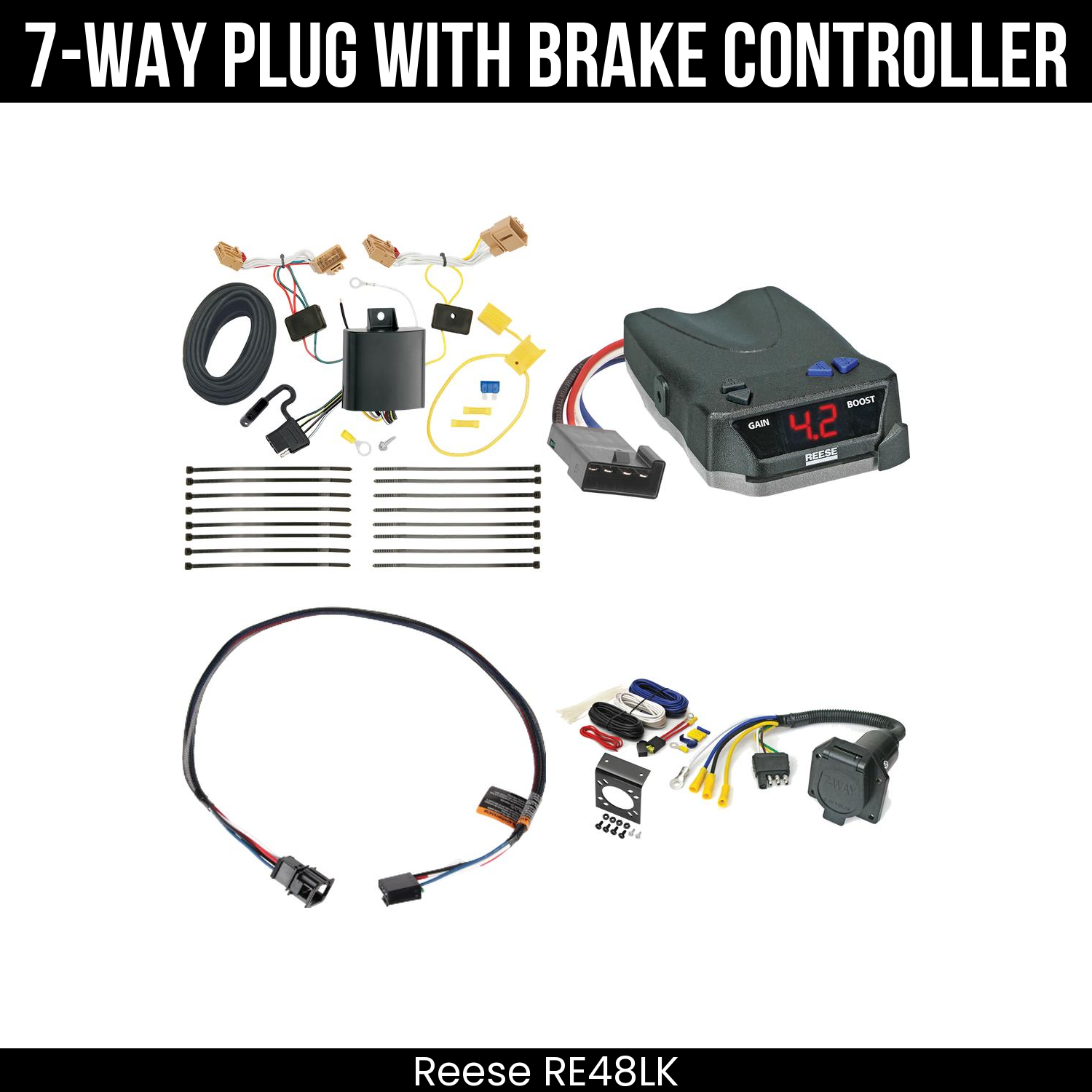 Trailer Wiring 7-Way Economy Plug w/ Bracket , Reese Brake EVN Control