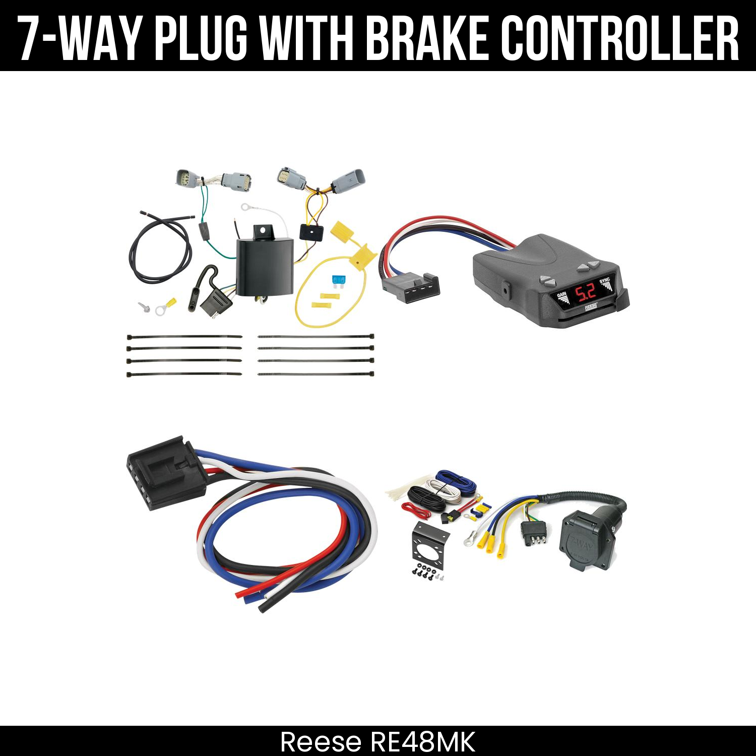 Trailer Wiring 7-Way Economy Plug w/ Bracket , Reese Brakeman IV Brake Control