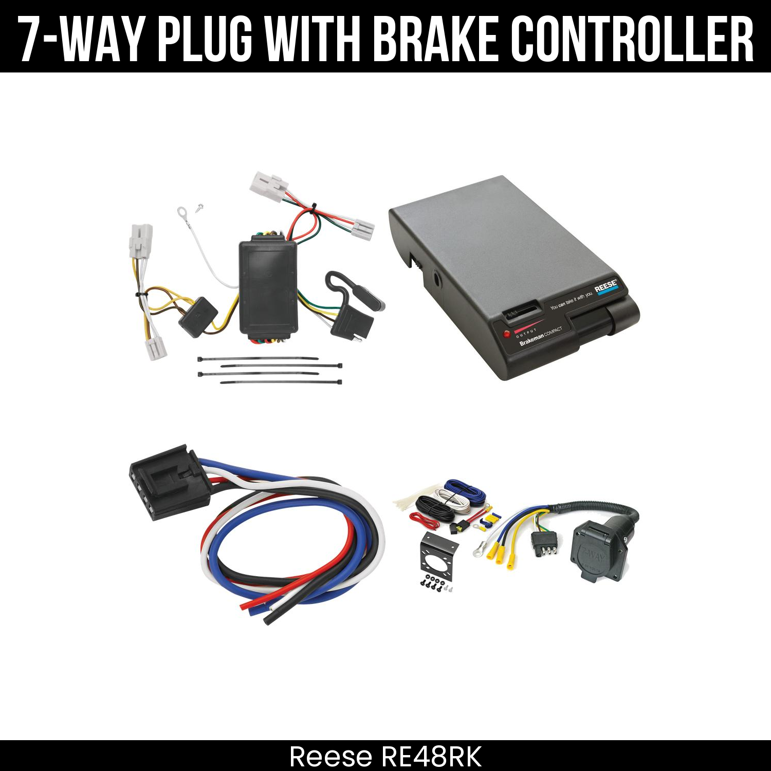 Trailer Wiring 7-Way Economy Plug w/ Bracket , Reese Brakeman Brake Control